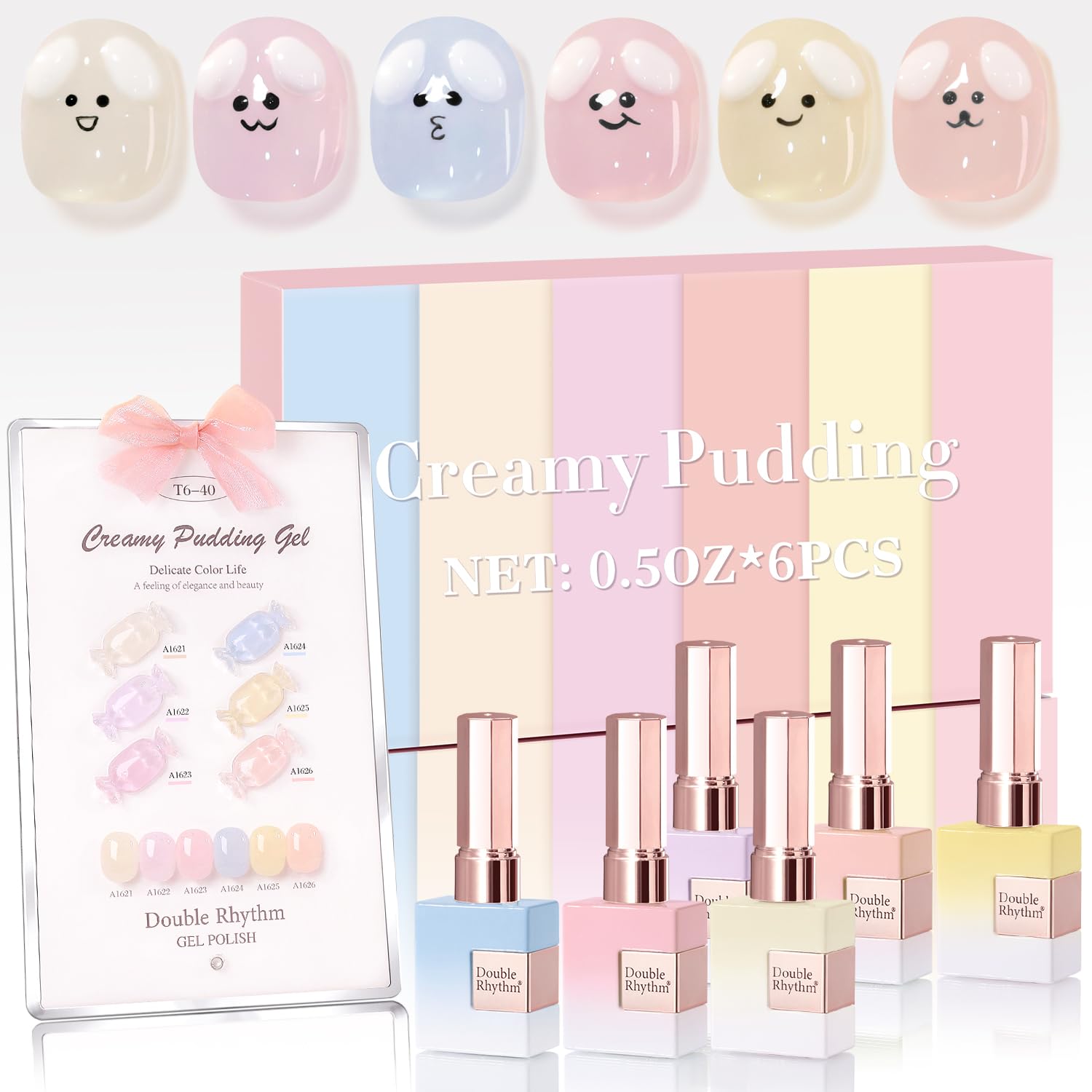 Double Rhythm 6 Pcs 15 ML Gel Polish Set Same Color Same Bottle Soak Off Gel Polish Kit Nail Art Manicure Salon DIY at Home for Women (Blue Green Beige Yellow Pink Orange-T6-9)