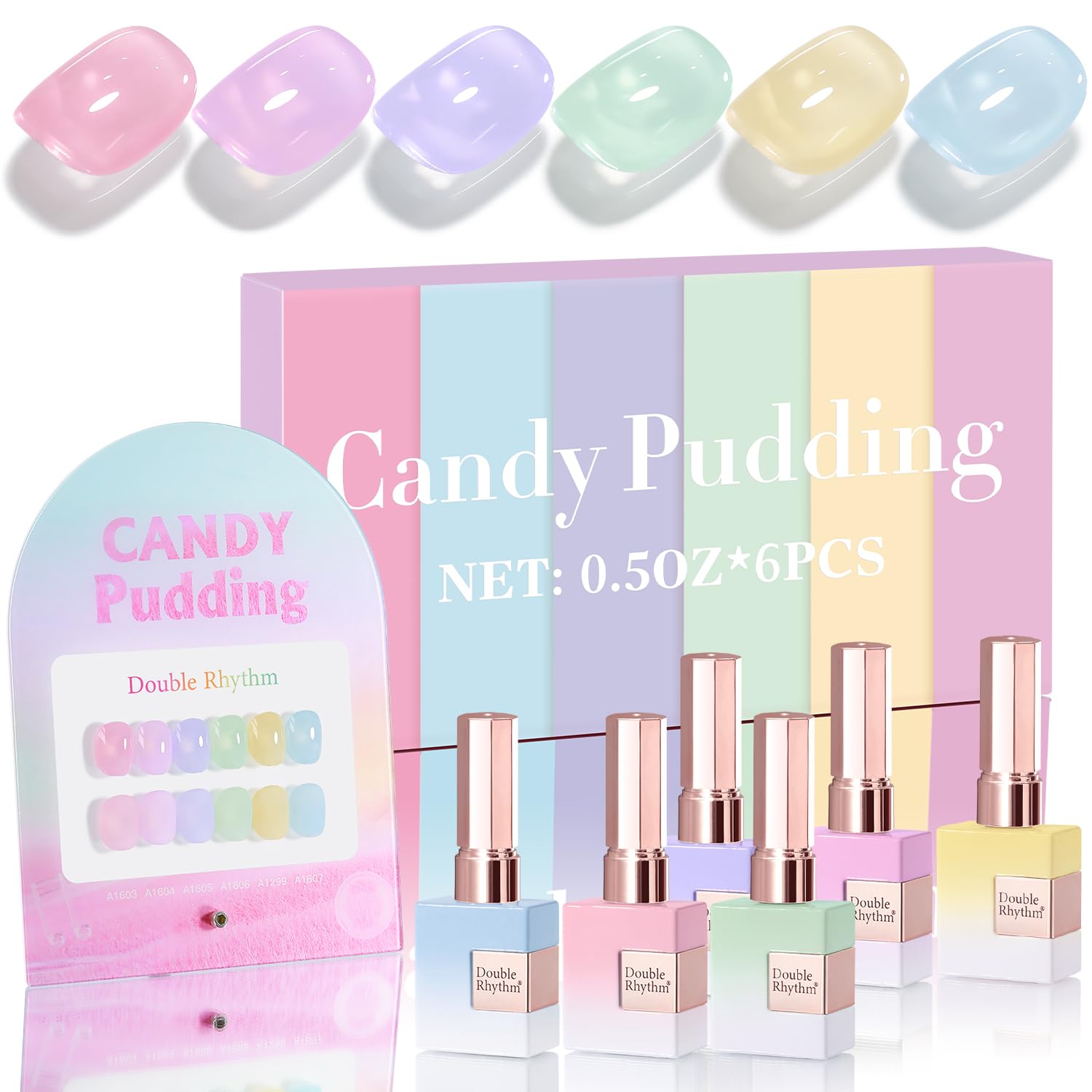 Double Rhythm 6 Pcs 15 ML Gel Polish Set Same Color Same Bottle Soak Off Gel Polish Kit Nail Art Manicure Salon DIY at Home for Women (Blue Green Beige Yellow Pink Orange-T6-9)