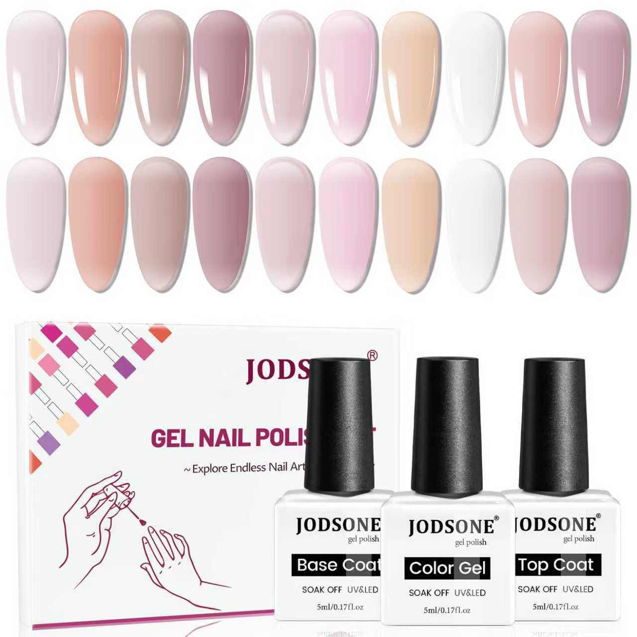 JODSONE 60 PCS Gel Nail Polish Set All Seasons No Wipe Base Coat Matte Glossy Top Coat Nail Gel Polish Kit for Starter Manicure DIY at Home Enjoy Fun