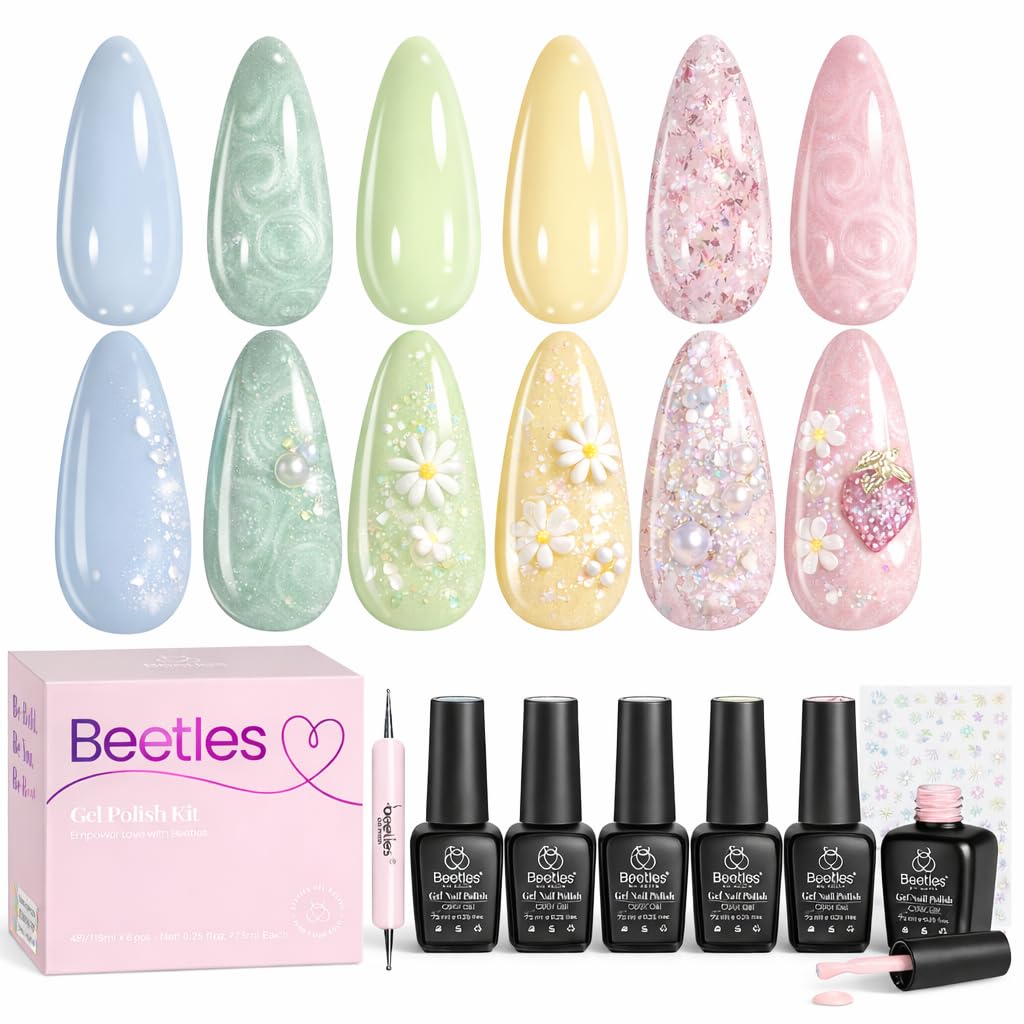Beetles HEMA-Free Gel Polish Set – 6 PCS 15ml Burgundy Dark Red Brown Black Gray Colors Gel Nail Kit UV Nail Polish Color DIY Midnight Elegance Manicure Home Salon Valentines Gifts for Women