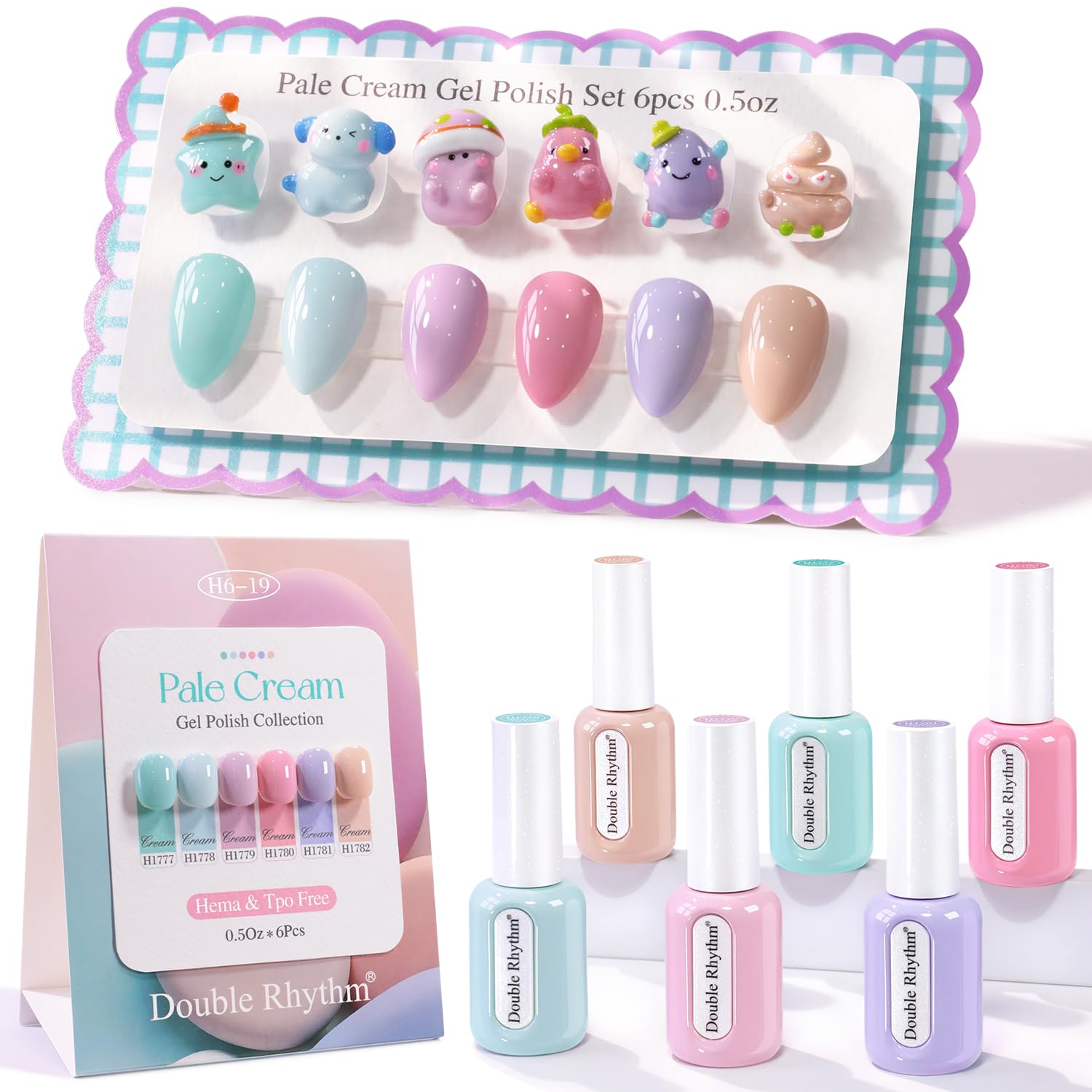 Double Rhythm 6 Pcs Hema Free Gel Polish Set 0.50 OZ Same Color Same Bottle Soak Off Neutral Natural Milky Gel Polish Kit Nail Art Manicure Salon DIY (Nude Pink Rose Burgundy-H6-3)