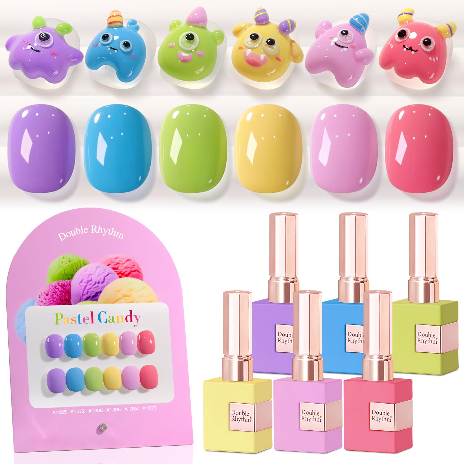 Double Rhythm 6 Pcs 15 ML Gel Polish Set Same Color Same Bottle Soak Off Gel Polish Kit Nail Art Manicure Salon DIY at Home for Women (Blue Green Beige Yellow Pink Orange-T6-9)