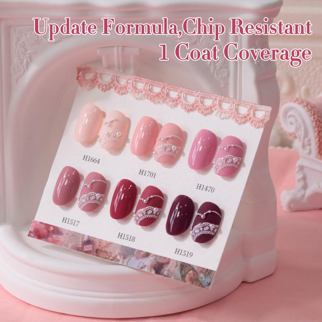 Double Rhythm 6 Pcs Hema Free Gel Polish Set 0.50 OZ Same Color Same Bottle Soak Off Neutral Natural Milky Gel Polish Kit Nail Art Manicure Salon DIY (Nude Pink Rose Burgundy-H6-3)