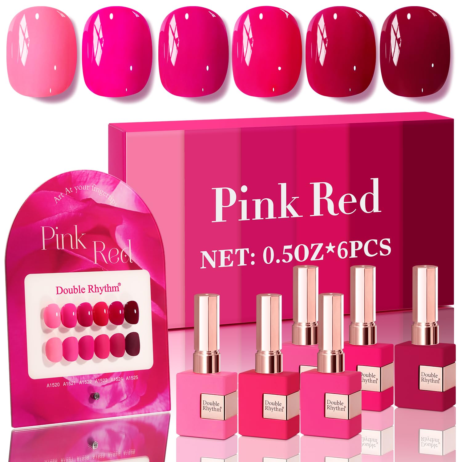 Double Rhythm 6 Pcs 15 ML Gel Polish Set Same Color Same Bottle Soak Off Gel Polish Kit Nail Art Manicure Salon DIY at Home for Women (Blue Green Beige Yellow Pink Orange-T6-9)
