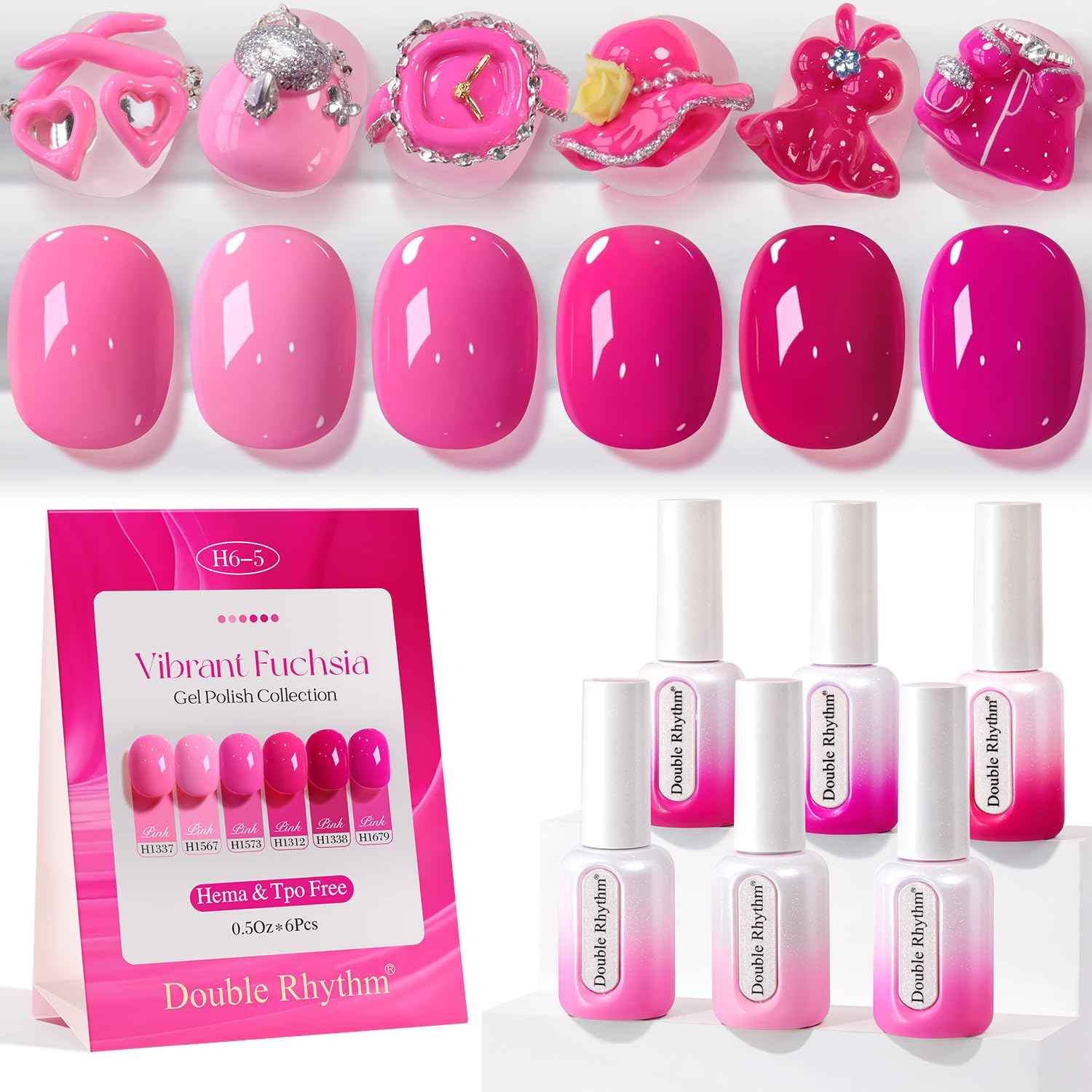 Double Rhythm 6 Pcs Hema Free Gel Polish Set 0.50 OZ Same Color Same Bottle Soak Off Neutral Natural Milky Gel Polish Kit Nail Art Manicure Salon DIY (Nude Pink Rose Burgundy-H6-3)
