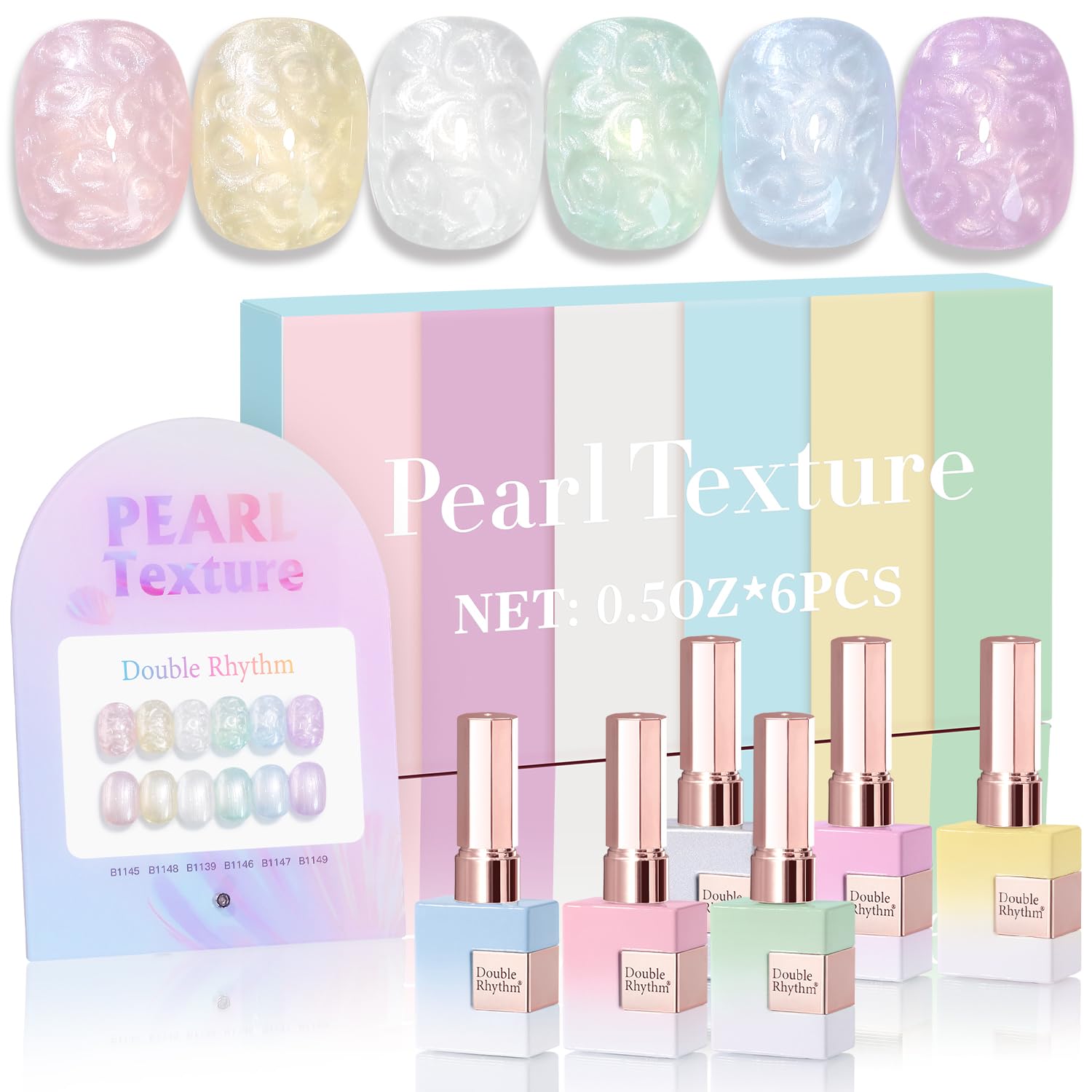 Double Rhythm 6 Pcs 15 ML Gel Polish Set Same Color Same Bottle Soak Off Gel Polish Kit Nail Art Manicure Salon DIY at Home for Women (Blue Green Beige Yellow Pink Orange-T6-9)