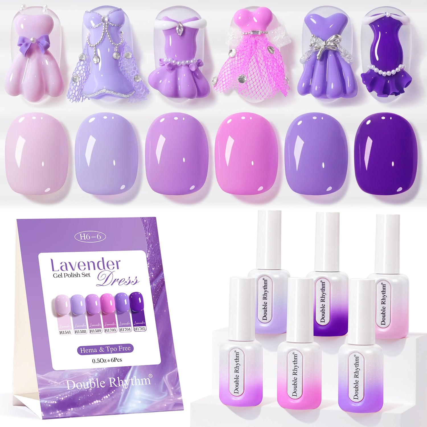 Double Rhythm 6 Pcs Hema Free Gel Polish Set 0.50 OZ Same Color Same Bottle Soak Off Neutral Natural Milky Gel Polish Kit Nail Art Manicure Salon DIY (Nude Pink Rose Burgundy-H6-3)