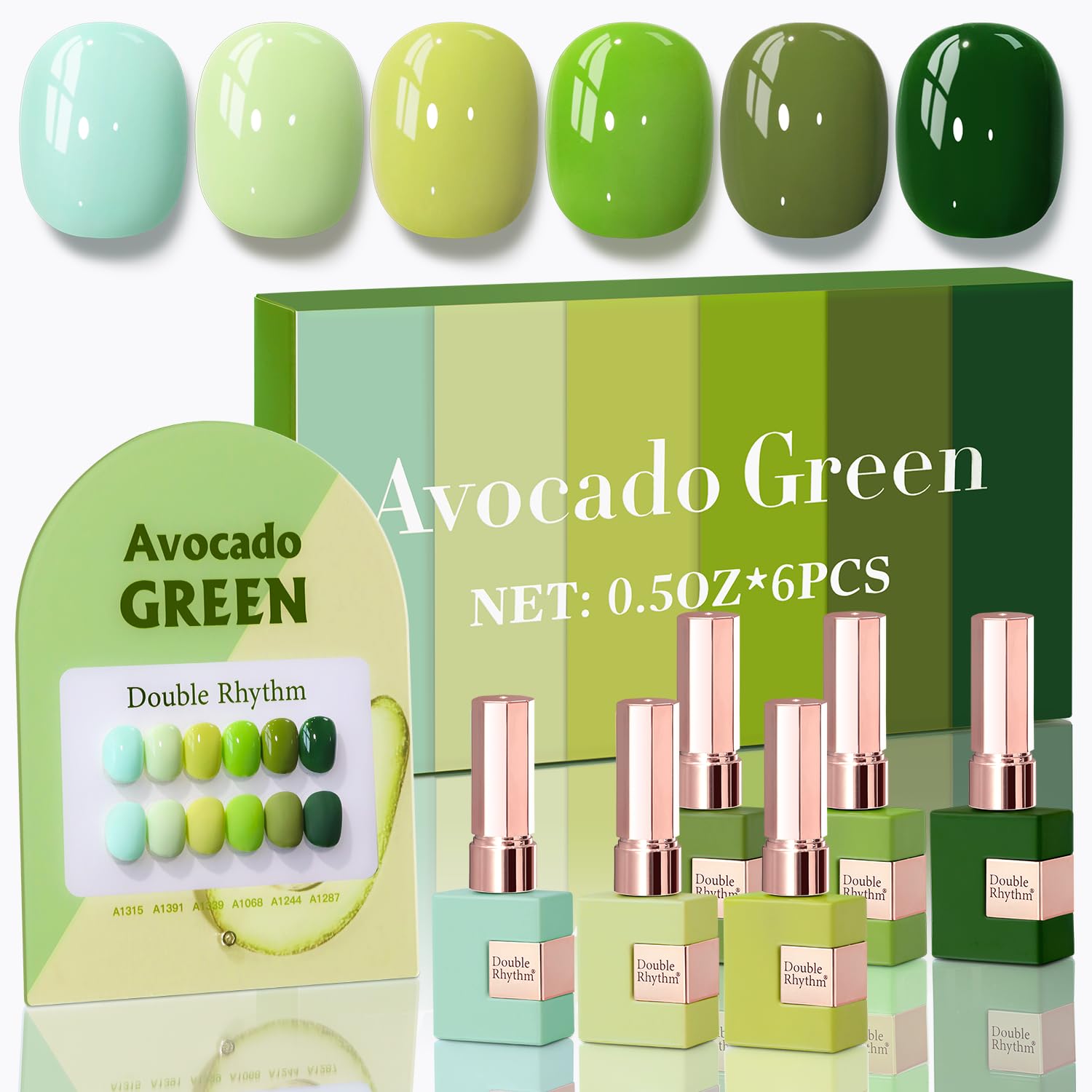 Double Rhythm 6 Pcs 15 ML Gel Polish Set Same Color Same Bottle Soak Off Gel Polish Kit Nail Art Manicure Salon DIY at Home for Women (Blue Green Beige Yellow Pink Orange-T6-9)