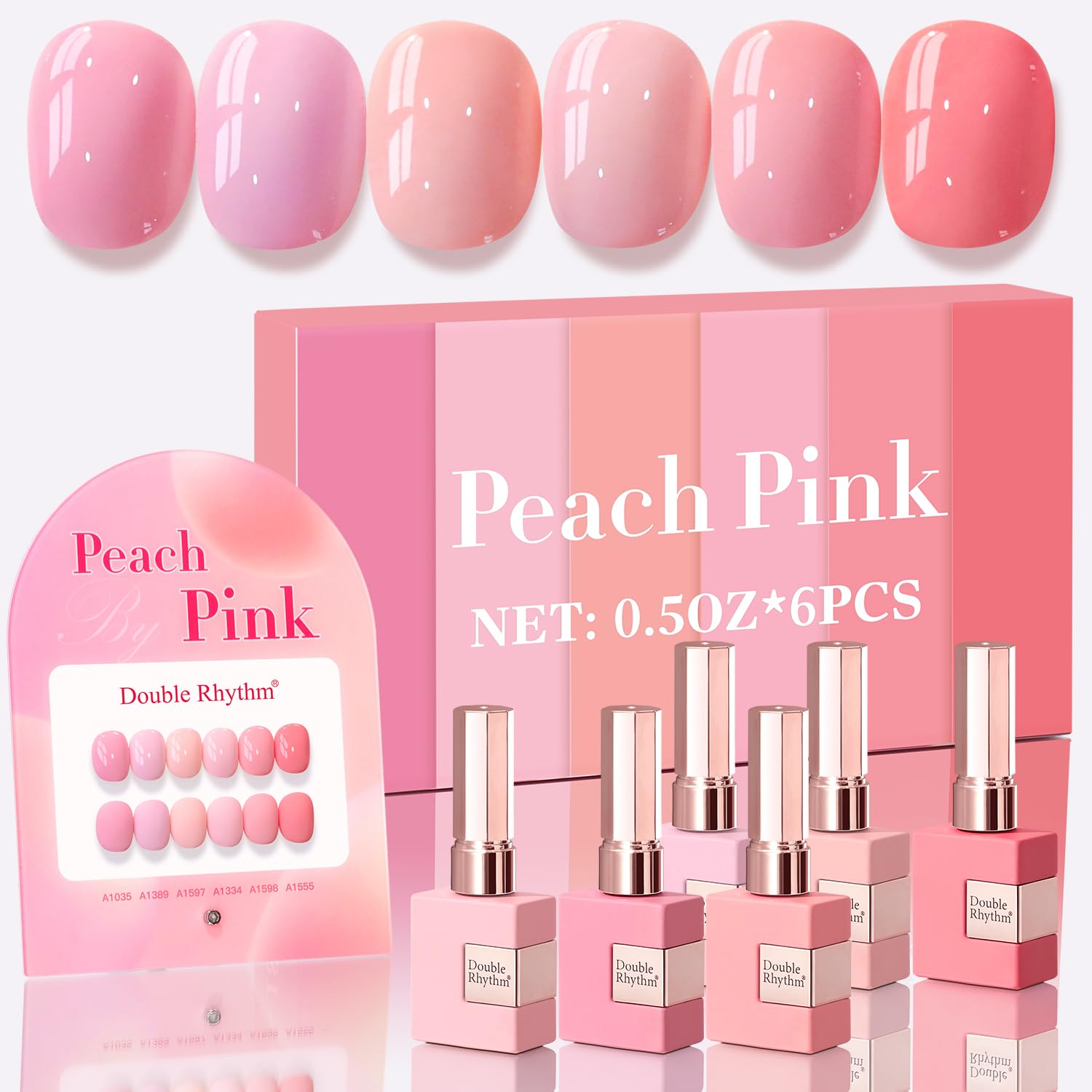 Double Rhythm 6 Pcs 15 ML Gel Polish Set Same Color Same Bottle Soak Off Gel Polish Kit Nail Art Manicure Salon DIY at Home for Women (Blue Green Beige Yellow Pink Orange-T6-9)