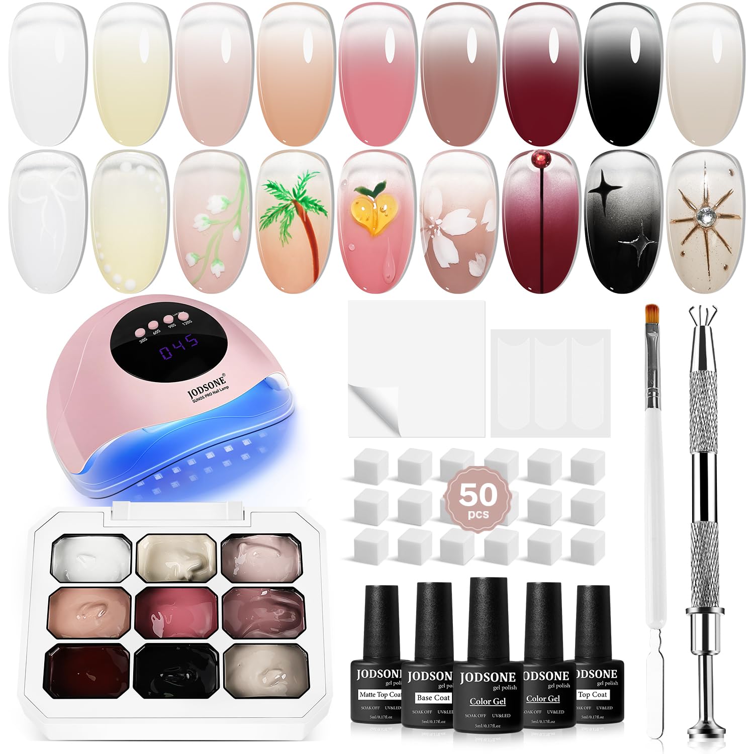 JODSONE 60 PCS Gel Nail Polish Set All Seasons No Wipe Base Coat Matte Glossy Top Coat Nail Gel Polish Kit for Starter Manicure DIY at Home Enjoy Fun