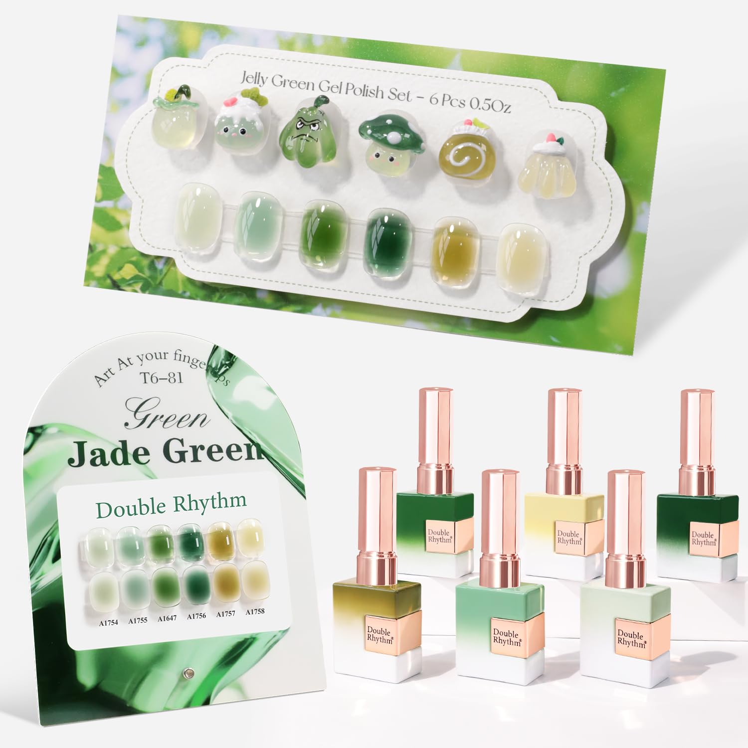 Double Rhythm 6 Pcs 15 ML Gel Polish Set Same Color Same Bottle Soak Off Gel Polish Kit Nail Art Manicure Salon DIY at Home for Women (Blue Green Beige Yellow Pink Orange-T6-9)