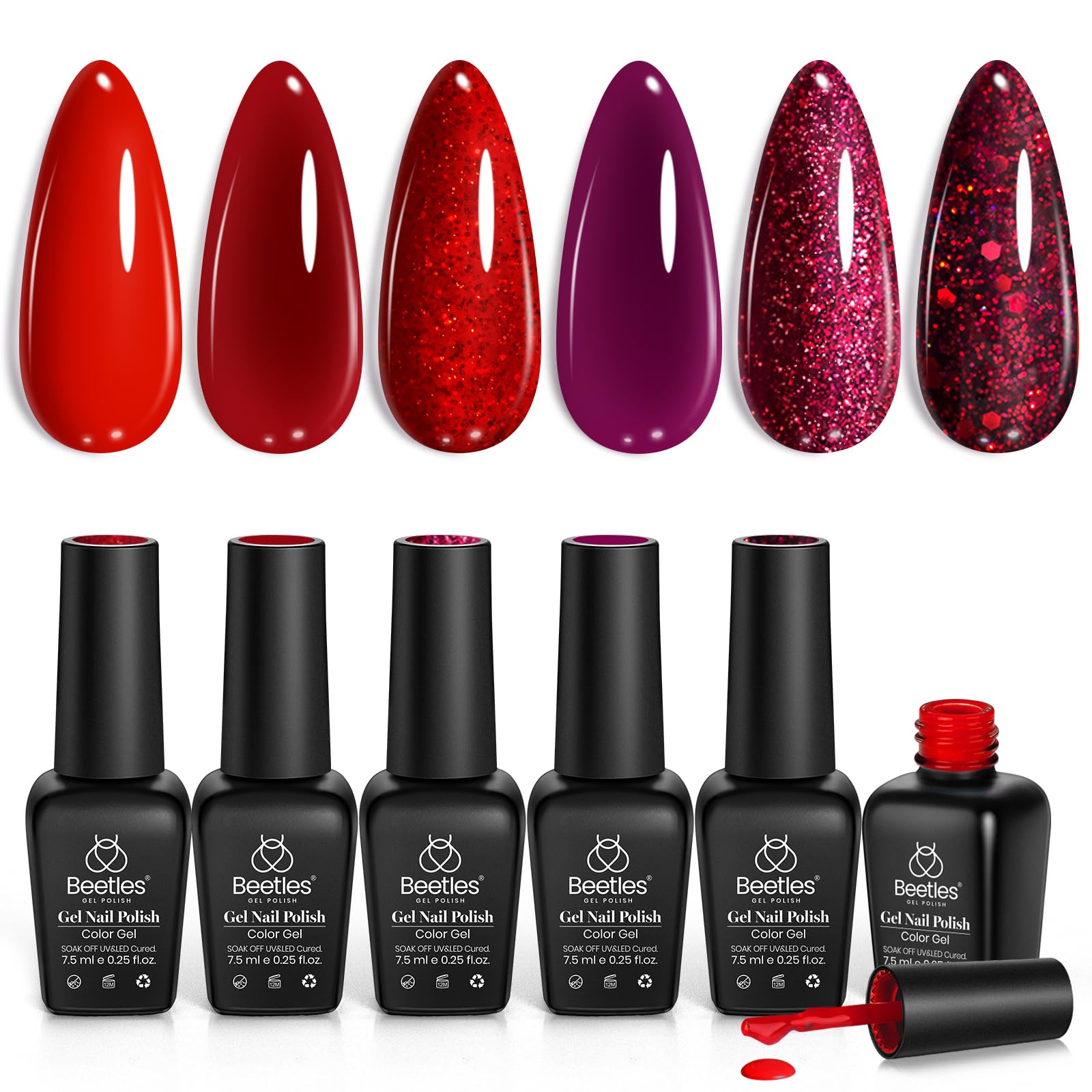 Beetles HEMA-Free Gel Polish Set – 6 PCS 15ml Burgundy Dark Red Brown Black Gray Colors Gel Nail Kit UV Nail Polish Color DIY Midnight Elegance Manicure Home Salon Valentines Gifts for Women