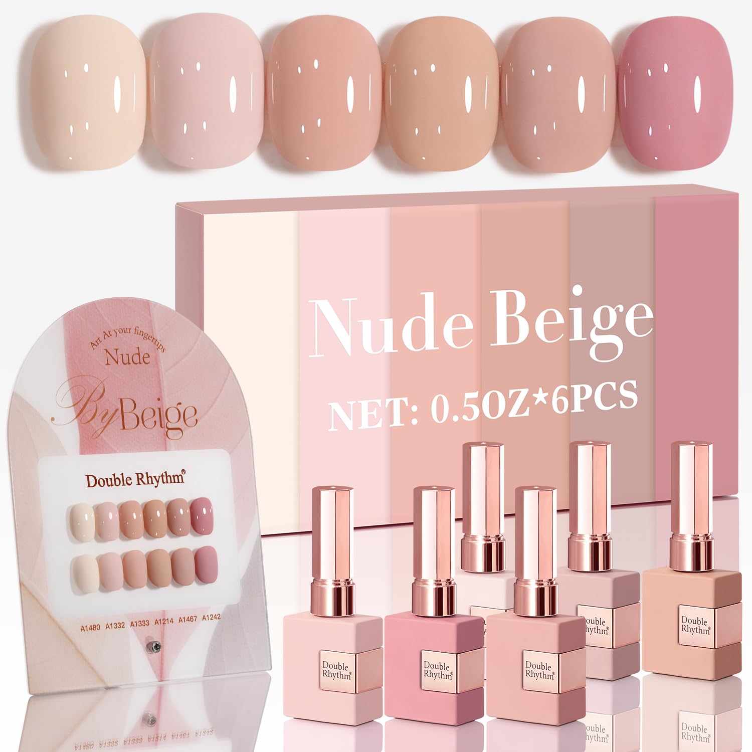 Double Rhythm 6 Pcs 15 ML Gel Polish Set Same Color Same Bottle Soak Off Gel Polish Kit Nail Art Manicure Salon DIY at Home for Women (Blue Green Beige Yellow Pink Orange-T6-9)