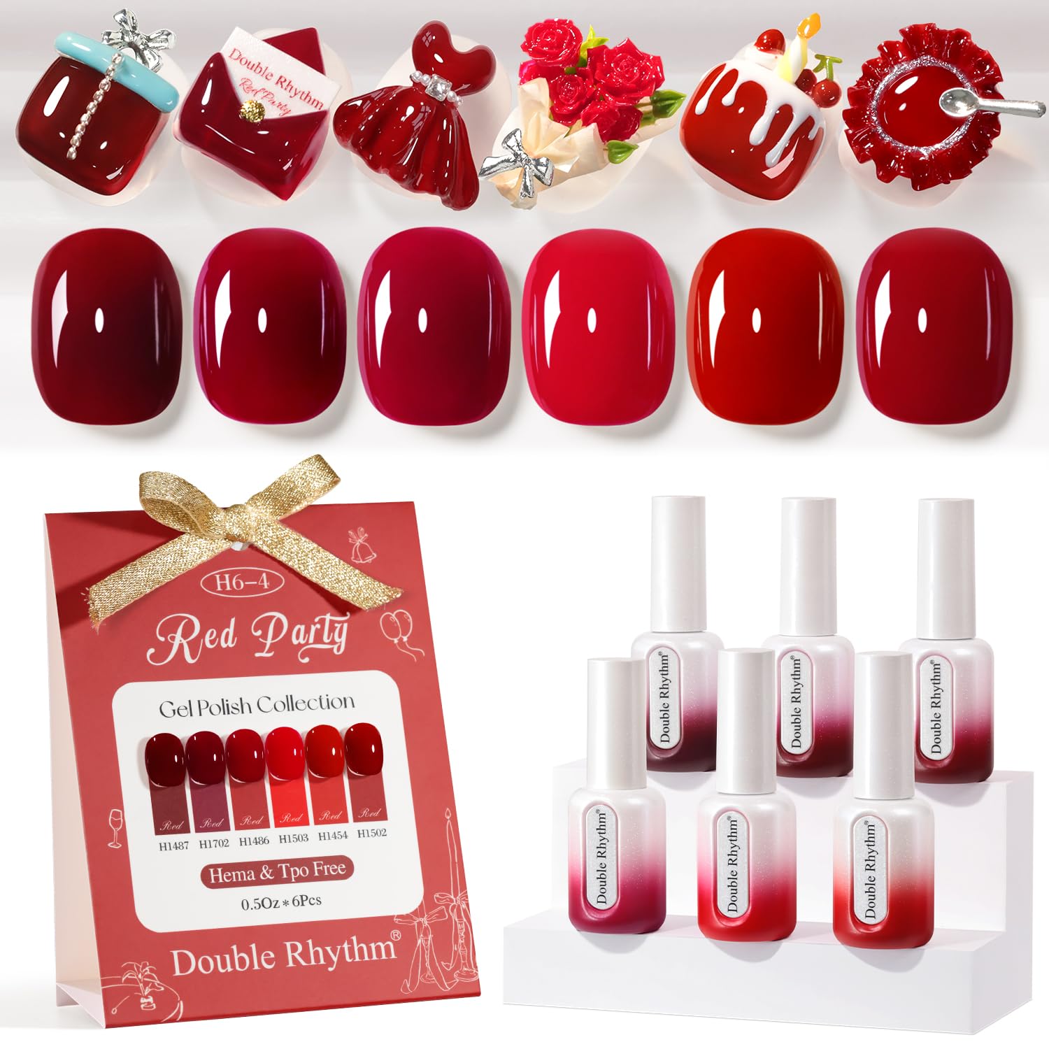Double Rhythm 6 Pcs Hema Free Gel Polish Set 0.50 OZ Same Color Same Bottle Soak Off Neutral Natural Milky Gel Polish Kit Nail Art Manicure Salon DIY (Nude Pink Rose Burgundy-H6-3)