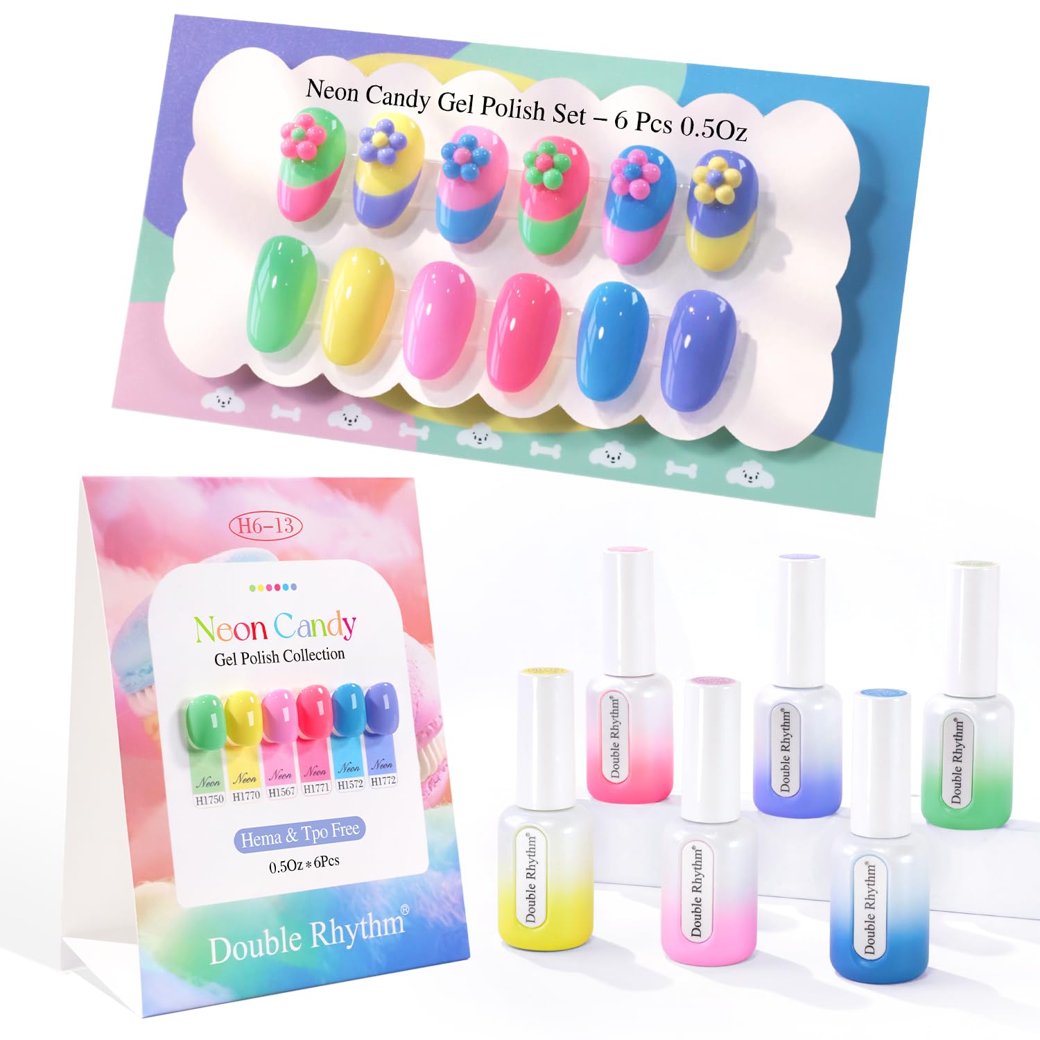 Double Rhythm 6 Pcs Hema Free Gel Polish Set 0.50 OZ Same Color Same Bottle Soak Off Neutral Natural Milky Gel Polish Kit Nail Art Manicure Salon DIY (Nude Pink Rose Burgundy-H6-3)