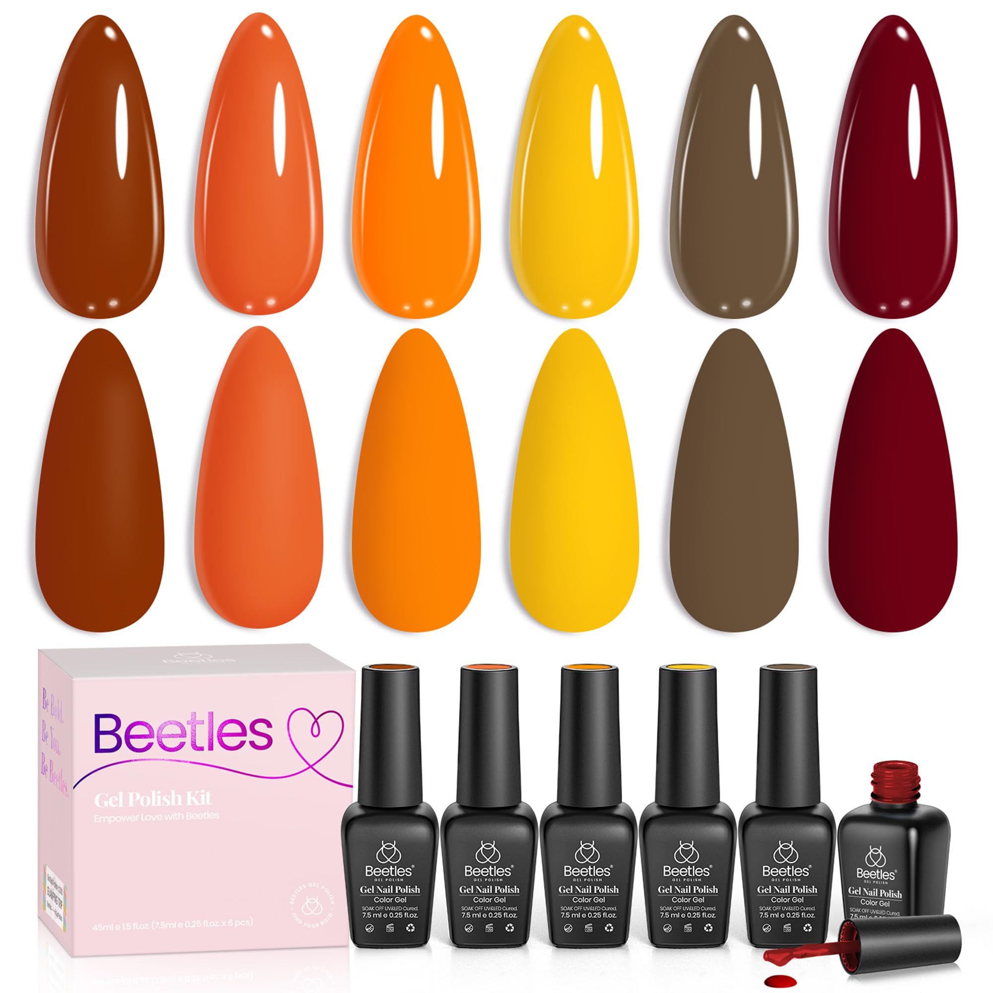 Beetles HEMA-Free Gel Polish Set – 6 PCS 15ml Burgundy Dark Red Brown Black Gray Colors Gel Nail Kit UV Nail Polish Color DIY Midnight Elegance Manicure Home Salon Valentines Gifts for Women