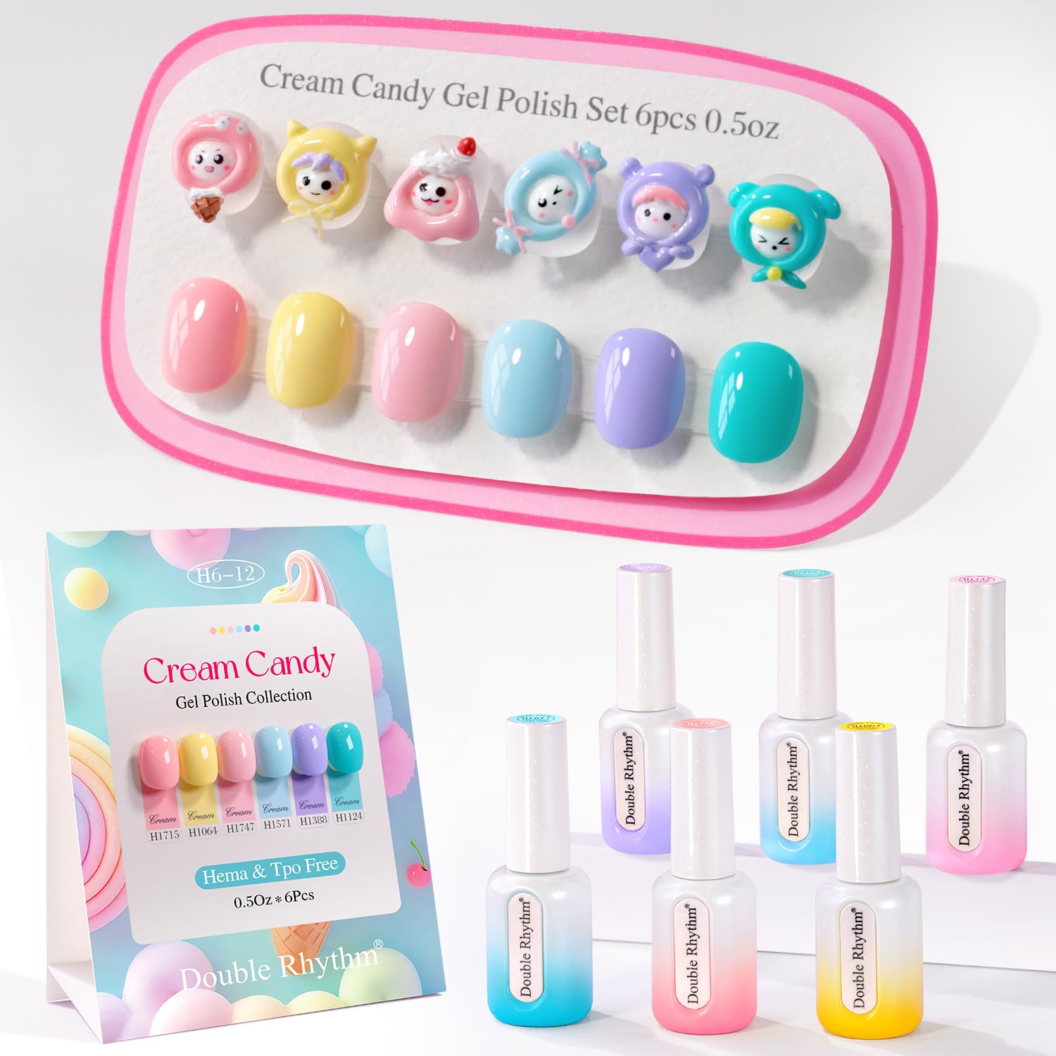 Double Rhythm 6 Pcs Hema Free Gel Polish Set 0.50 OZ Same Color Same Bottle Soak Off Neutral Natural Milky Gel Polish Kit Nail Art Manicure Salon DIY (Nude Pink Rose Burgundy-H6-3)