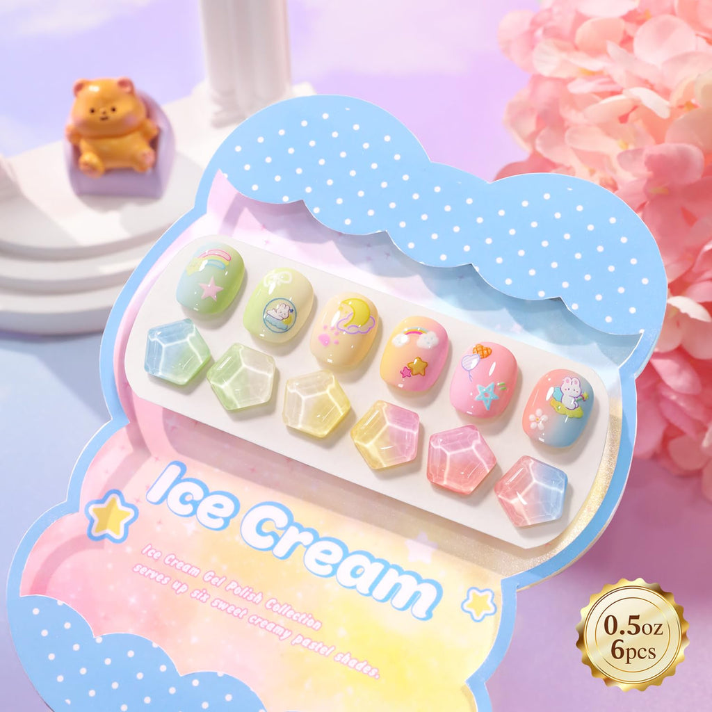 Double Rhythm 6 Pcs 15 ML Gel Polish Set Same Color Same Bottle Soak Off Gel Polish Kit Nail Art Manicure Salon DIY at Home for Women (Blue Green Beige Yellow Pink Orange-T6-9)