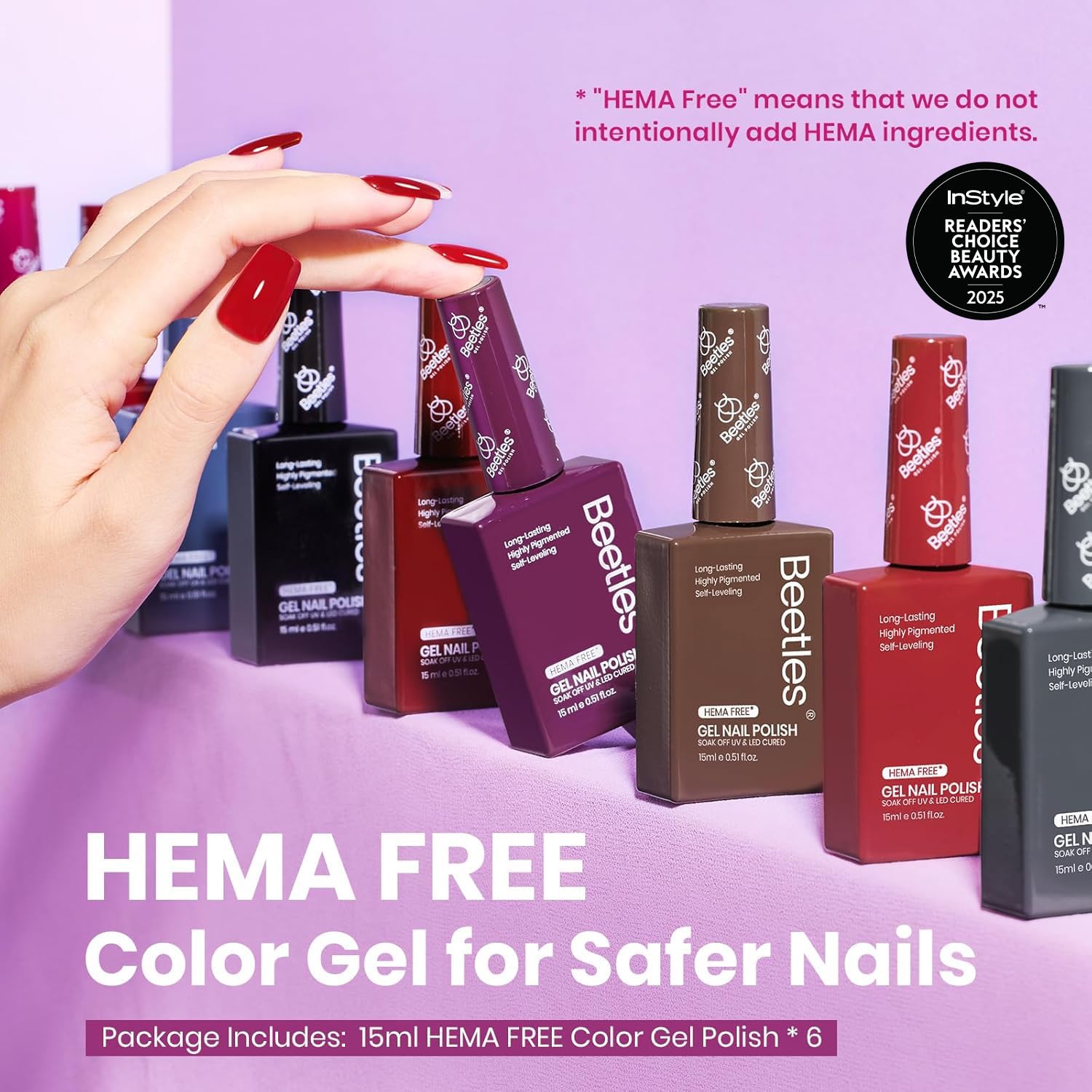Beetles HEMA-Free Gel Polish Set – 6 PCS 15ml Burgundy Dark Red Brown Black Gray Colors Gel Nail Kit UV Nail Polish Color DIY Midnight Elegance Manicure Home Salon Valentines Gifts for Women