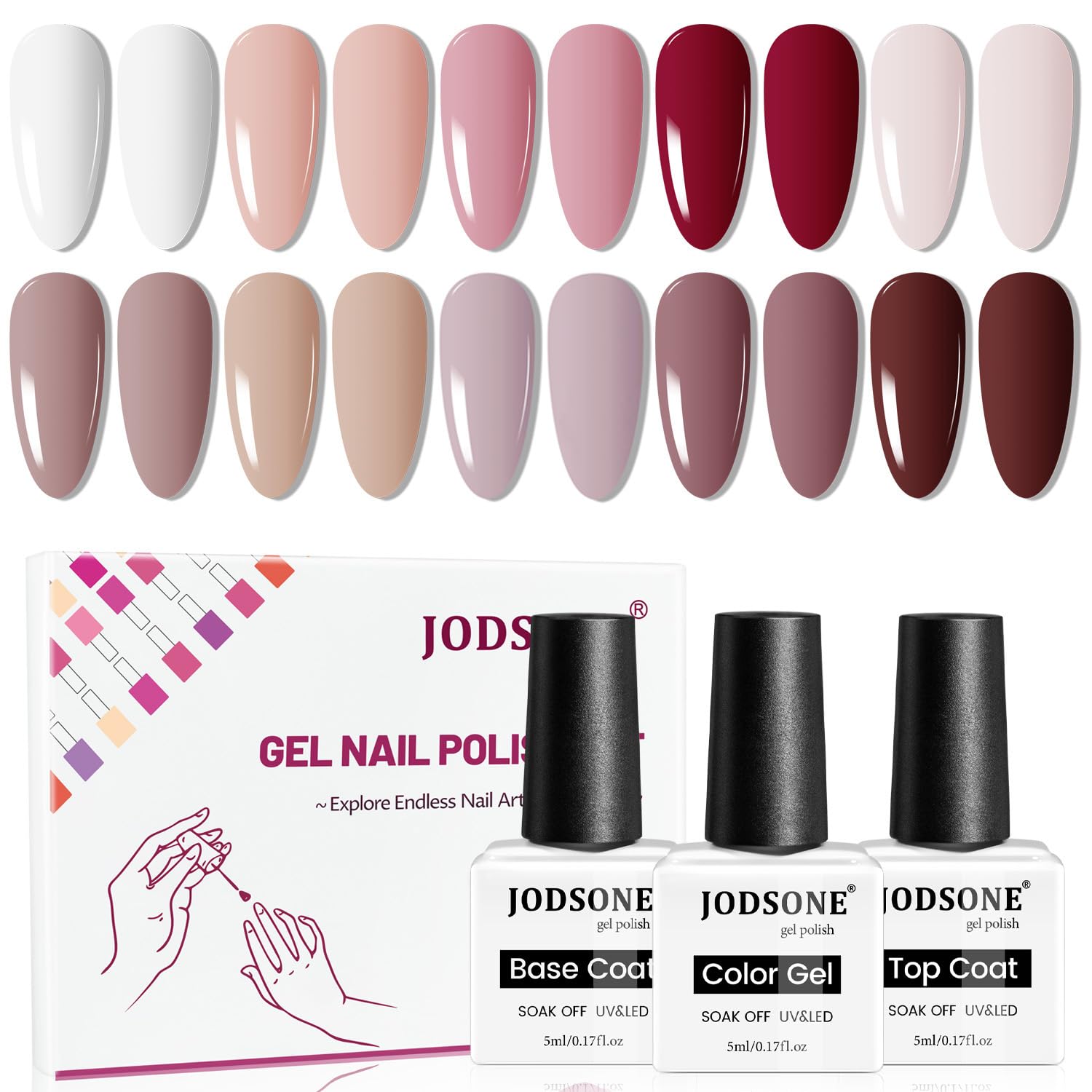 JODSONE 60 PCS Gel Nail Polish Set All Seasons No Wipe Base Coat Matte Glossy Top Coat Nail Gel Polish Kit for Starter Manicure DIY at Home Enjoy Fun