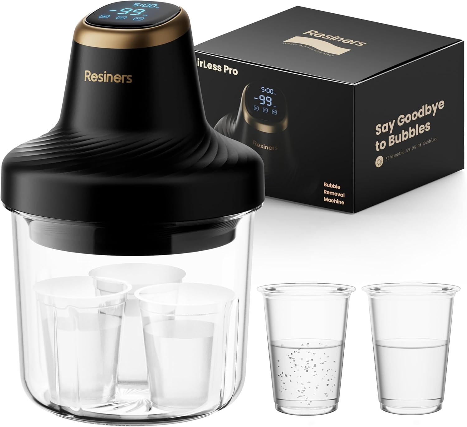 Resiners AirLess Pro Resin Bubble Remover, 3 Min Remove 99% Bubbles, 99kPa Vacuum Chamber (20L/min), 3.2L Big Capacity for All Epoxy,UV Resin,Silicone,Art Crafts,Jewelry Making (Patented)