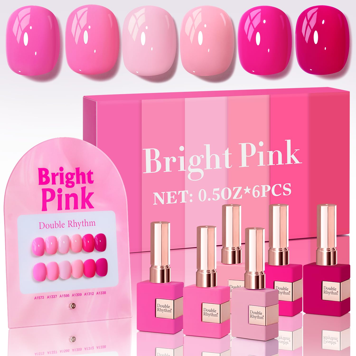 Double Rhythm 6 Pcs 15 ML Gel Polish Set Same Color Same Bottle Soak Off Gel Polish Kit Nail Art Manicure Salon DIY at Home for Women (Blue Green Beige Yellow Pink Orange-T6-9)