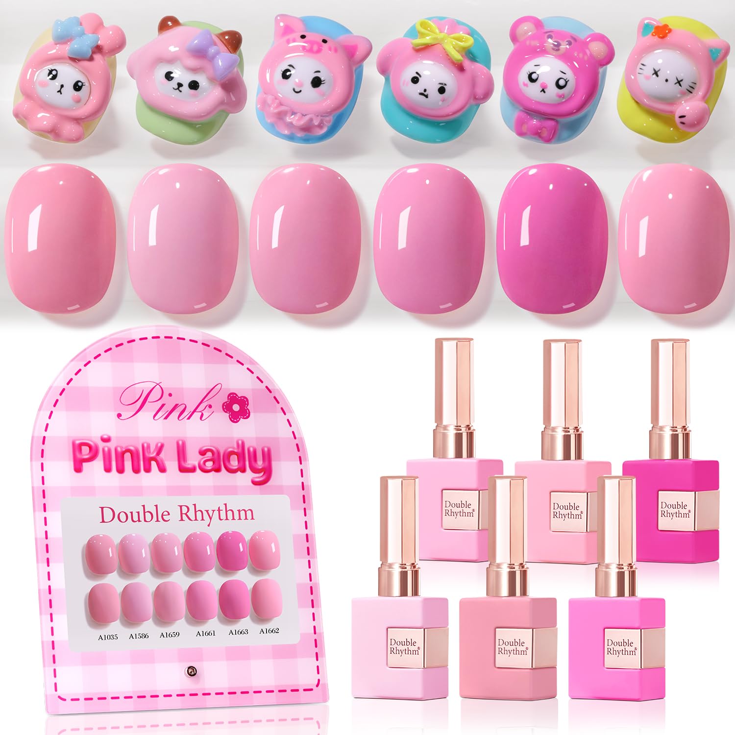 Double Rhythm 6 Pcs 15 ML Gel Polish Set Same Color Same Bottle Soak Off Gel Polish Kit Nail Art Manicure Salon DIY at Home for Women (Blue Green Beige Yellow Pink Orange-T6-9)