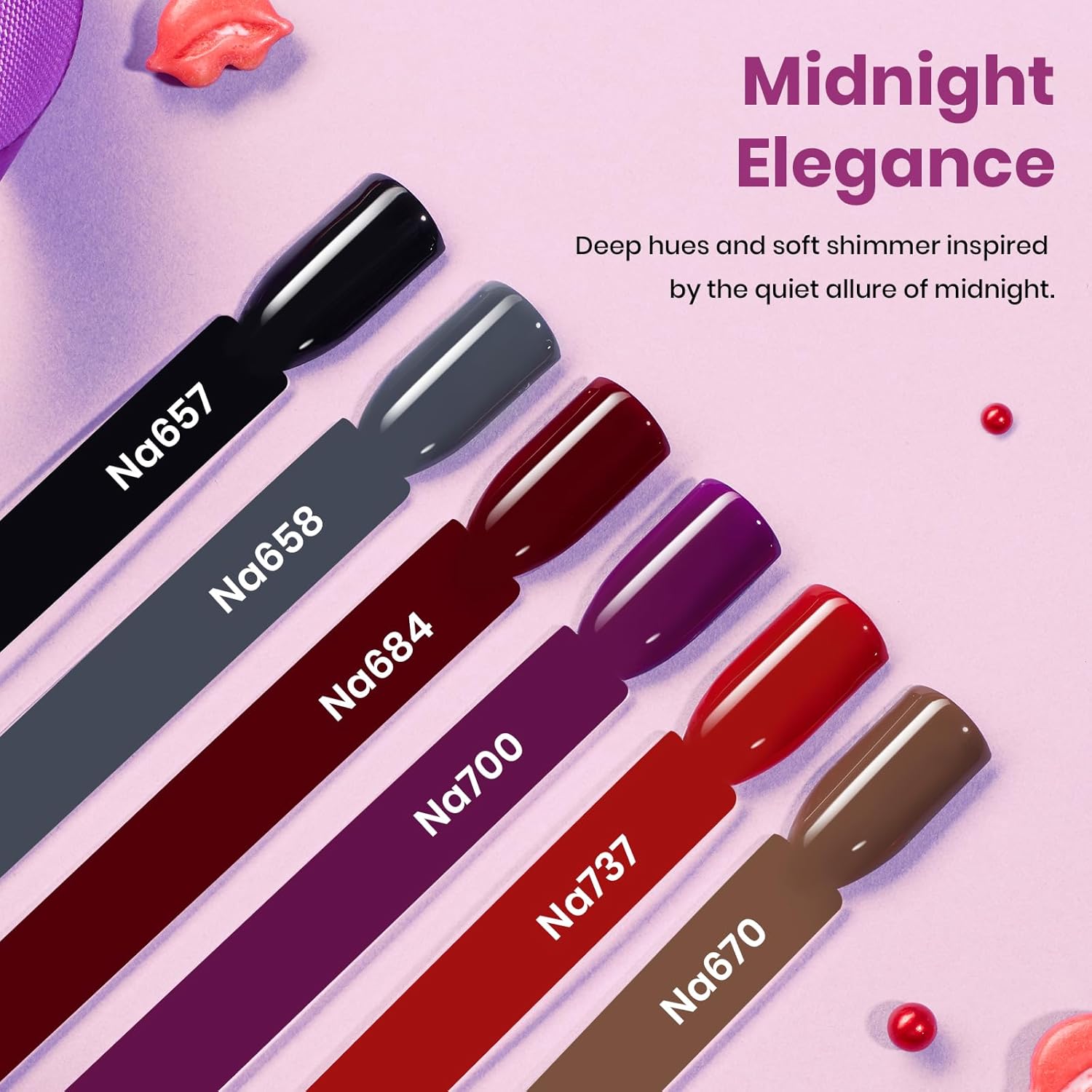 Beetles HEMA-Free Gel Polish Set – 6 PCS 15ml Burgundy Dark Red Brown Black Gray Colors Gel Nail Kit UV Nail Polish Color DIY Midnight Elegance Manicure Home Salon Valentines Gifts for Women