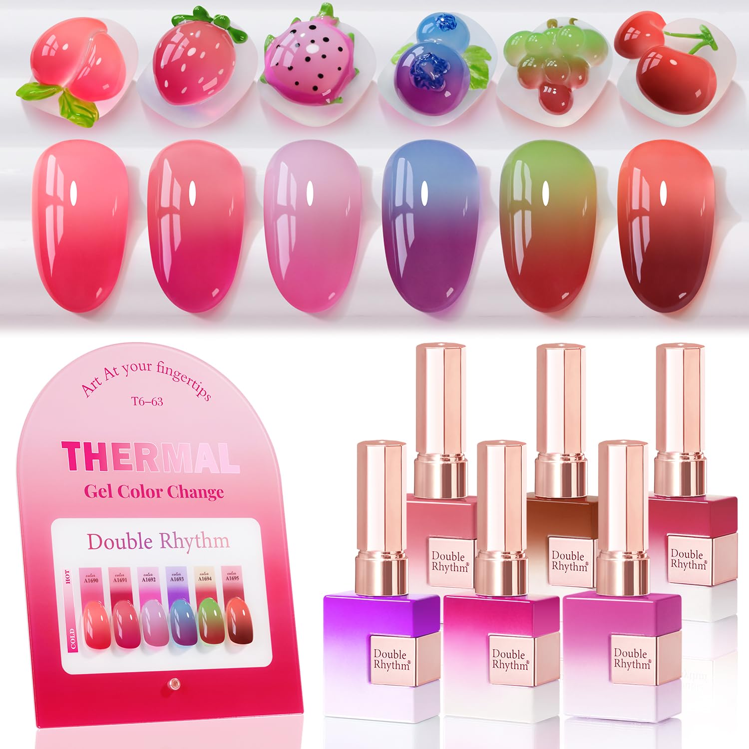 Double Rhythm 6 Pcs 15 ML Gel Polish Set Same Color Same Bottle Soak Off Gel Polish Kit Nail Art Manicure Salon DIY at Home for Women (Blue Green Beige Yellow Pink Orange-T6-9)