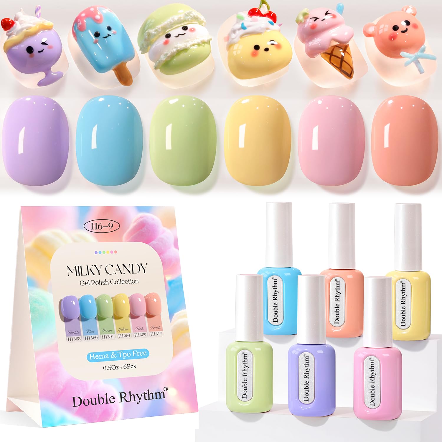Double Rhythm 6 Pcs Hema Free Gel Polish Set 0.50 OZ Same Color Same Bottle Soak Off Neutral Natural Milky Gel Polish Kit Nail Art Manicure Salon DIY (Nude Pink Rose Burgundy-H6-3)