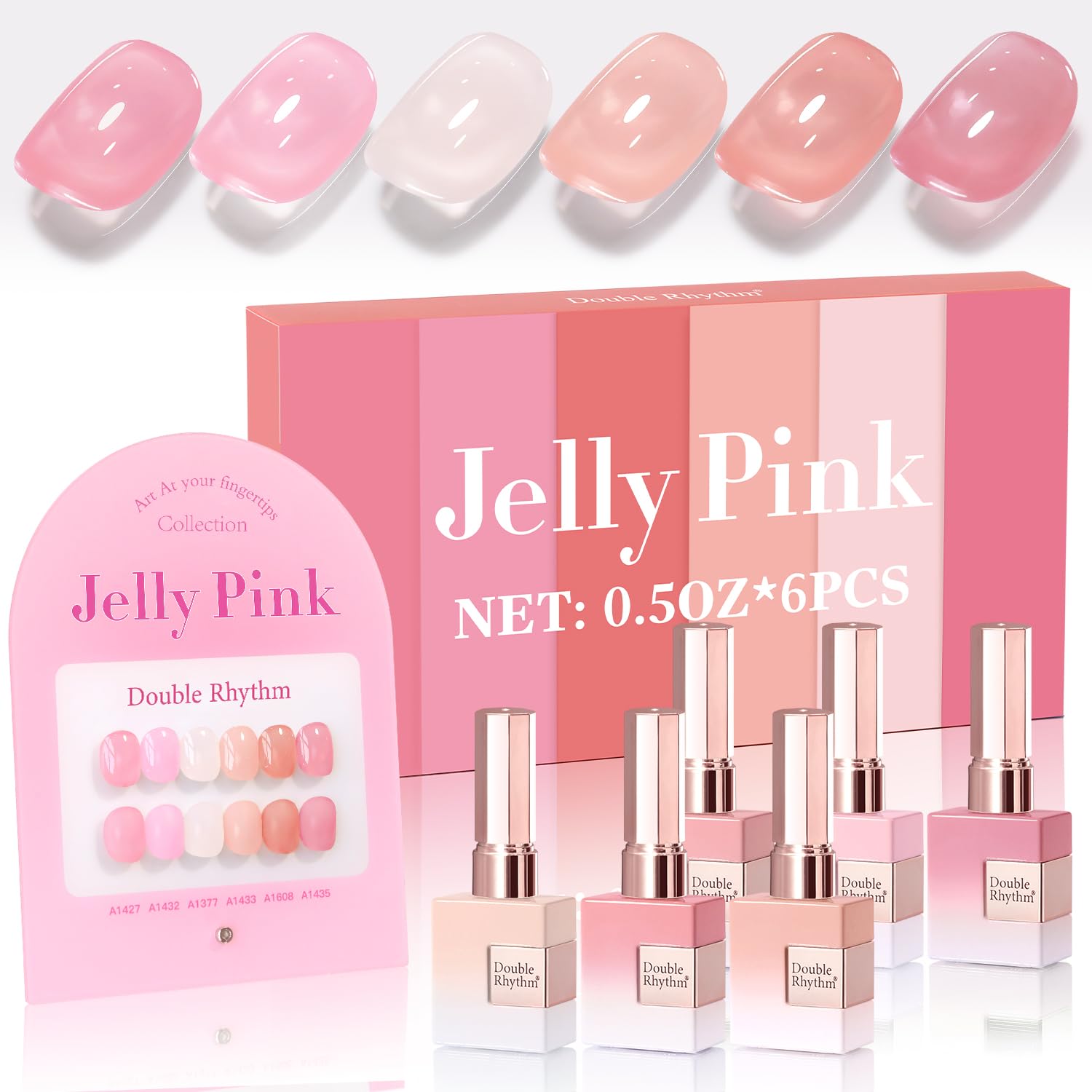 Double Rhythm 6 Pcs 15 ML Gel Polish Set Same Color Same Bottle Soak Off Gel Polish Kit Nail Art Manicure Salon DIY at Home for Women (Blue Green Beige Yellow Pink Orange-T6-9)