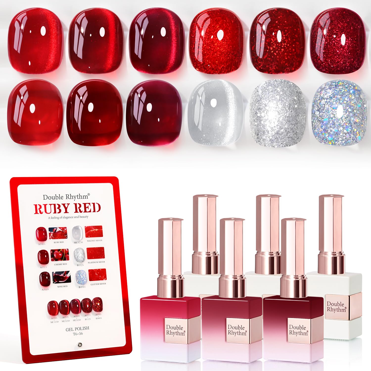 Double Rhythm 6 Pcs 15 ML Gel Polish Set Same Color Same Bottle Soak Off Gel Polish Kit Nail Art Manicure Salon DIY at Home for Women (Blue Green Beige Yellow Pink Orange-T6-9)