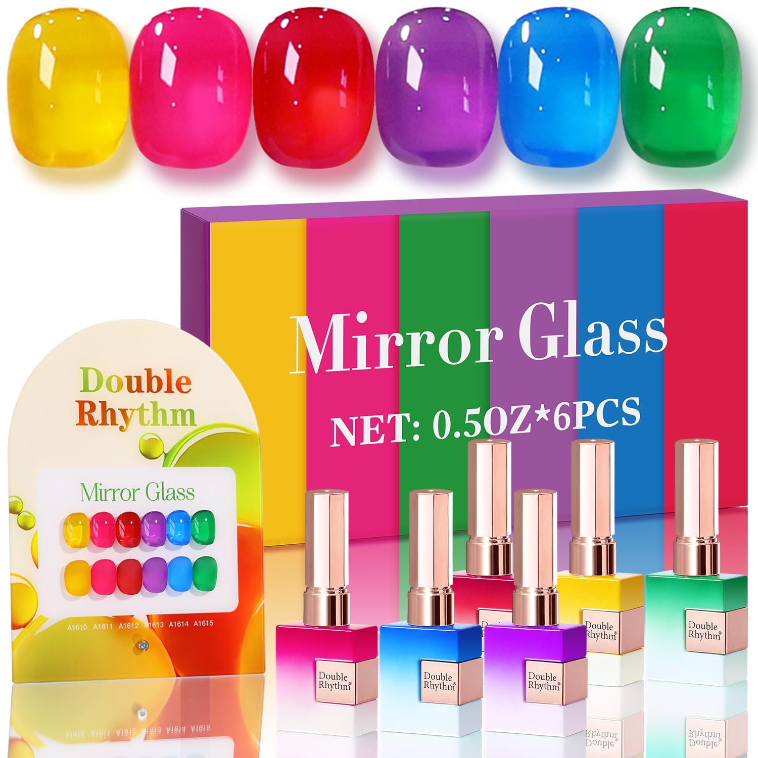 Double Rhythm 6 Pcs 15 ML Gel Polish Set Same Color Same Bottle Soak Off Gel Polish Kit Nail Art Manicure Salon DIY at Home for Women (Blue Green Beige Yellow Pink Orange-T6-9)