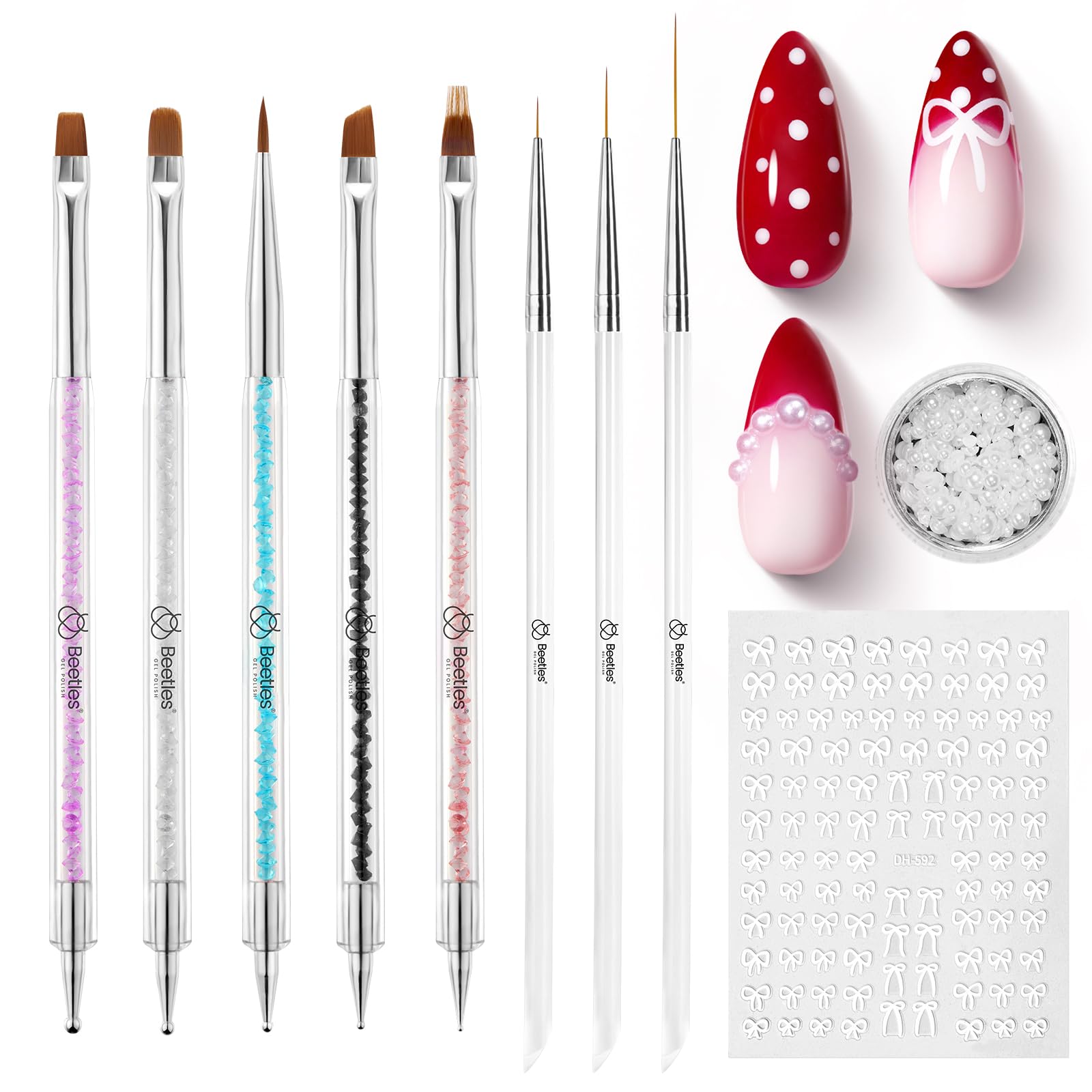 Beetles Blooming Gel Nail Polish Kit - Hema Free Clear Blooming Gel with Red Nail Polish & Nail Art Brush, Soak Off UV/LED for Flower Marble Watercolor Nail Designs DIY Gift Set