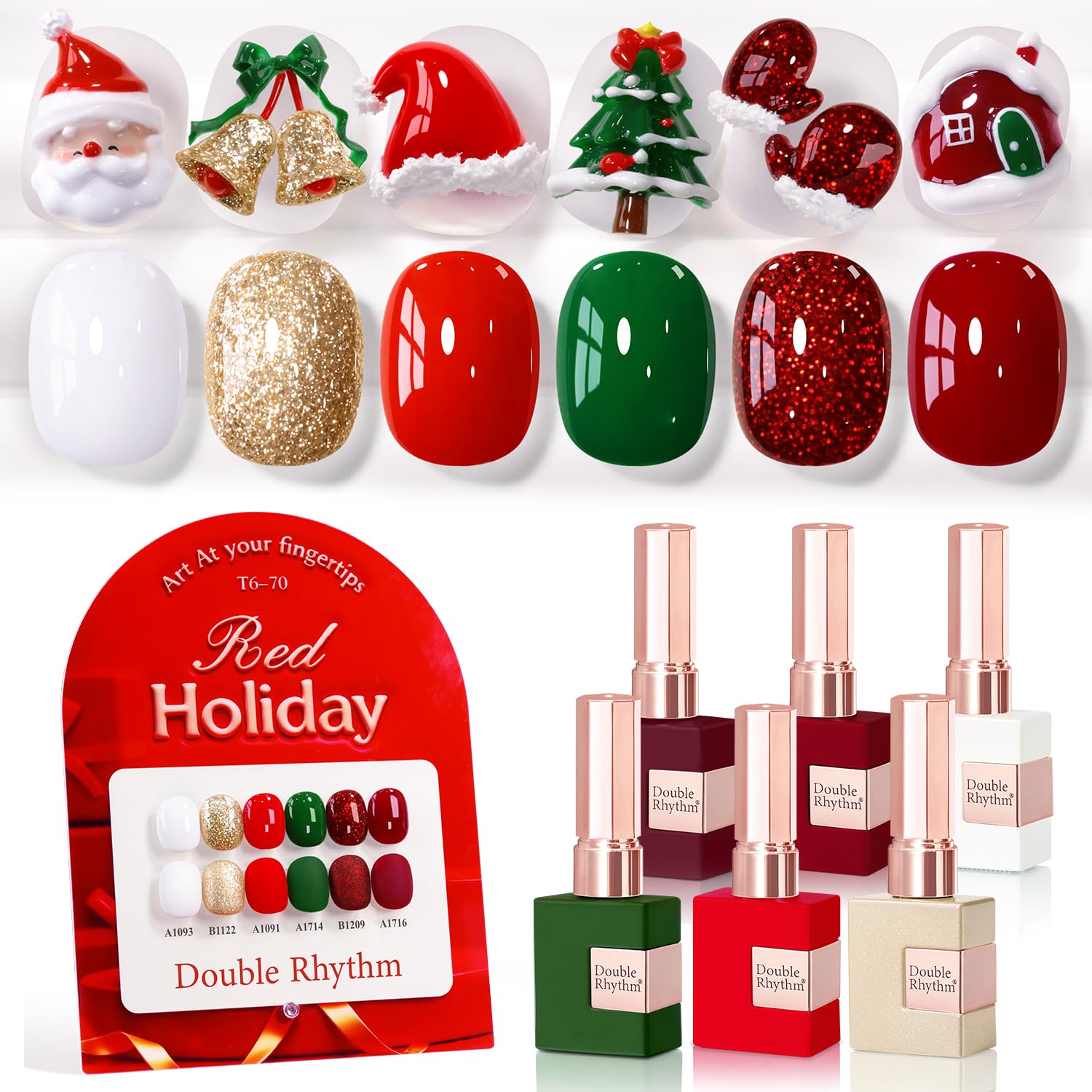 Double Rhythm 6 Pcs 15 ML Gel Polish Set Same Color Same Bottle Soak Off Gel Polish Kit Nail Art Manicure Salon DIY at Home for Women (Blue Green Beige Yellow Pink Orange-T6-9)