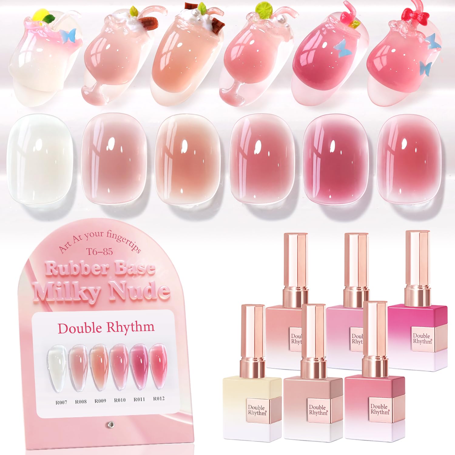 Double Rhythm 6 Pcs 15 ML Gel Polish Set Same Color Same Bottle Soak Off Gel Polish Kit Nail Art Manicure Salon DIY at Home for Women (Blue Green Beige Yellow Pink Orange-T6-9)
