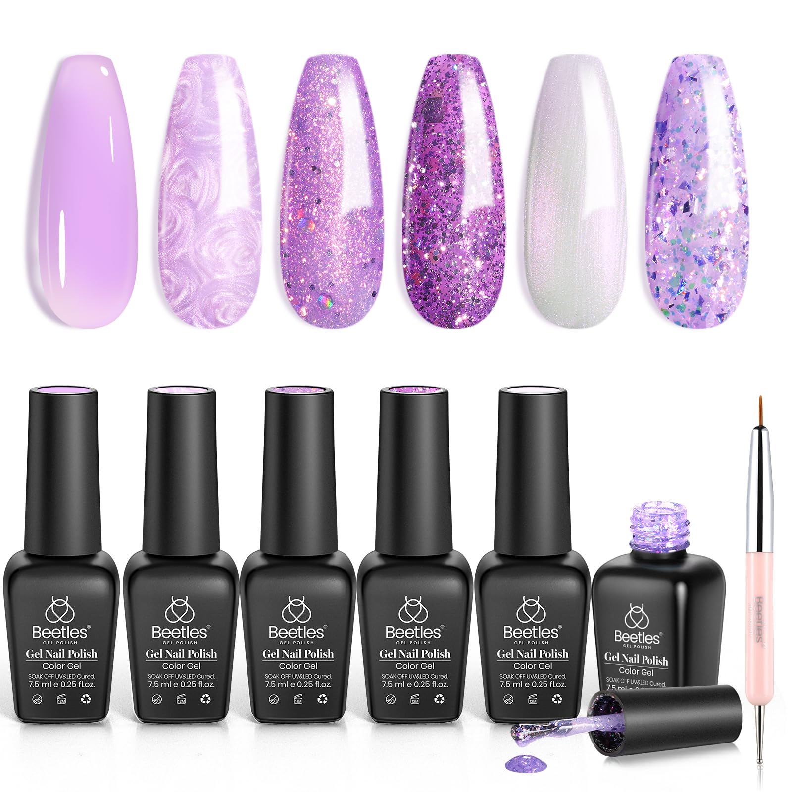 Beetles HEMA-Free Gel Polish Set – 6 PCS 15ml Burgundy Dark Red Brown Black Gray Colors Gel Nail Kit UV Nail Polish Color DIY Midnight Elegance Manicure Home Salon Valentines Gifts for Women