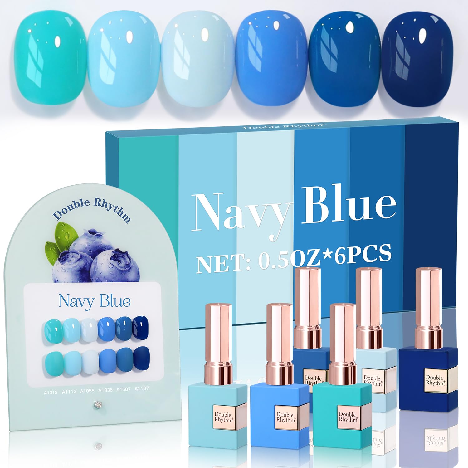 Double Rhythm 6 Pcs 15 ML Gel Polish Set Same Color Same Bottle Soak Off Gel Polish Kit Nail Art Manicure Salon DIY at Home for Women (Blue Green Beige Yellow Pink Orange-T6-9)
