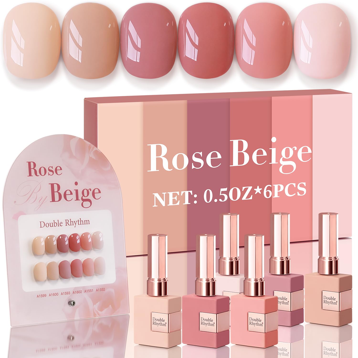 Double Rhythm 6 Pcs 15 ML Gel Polish Set Same Color Same Bottle Soak Off Gel Polish Kit Nail Art Manicure Salon DIY at Home for Women (Blue Green Beige Yellow Pink Orange-T6-9)