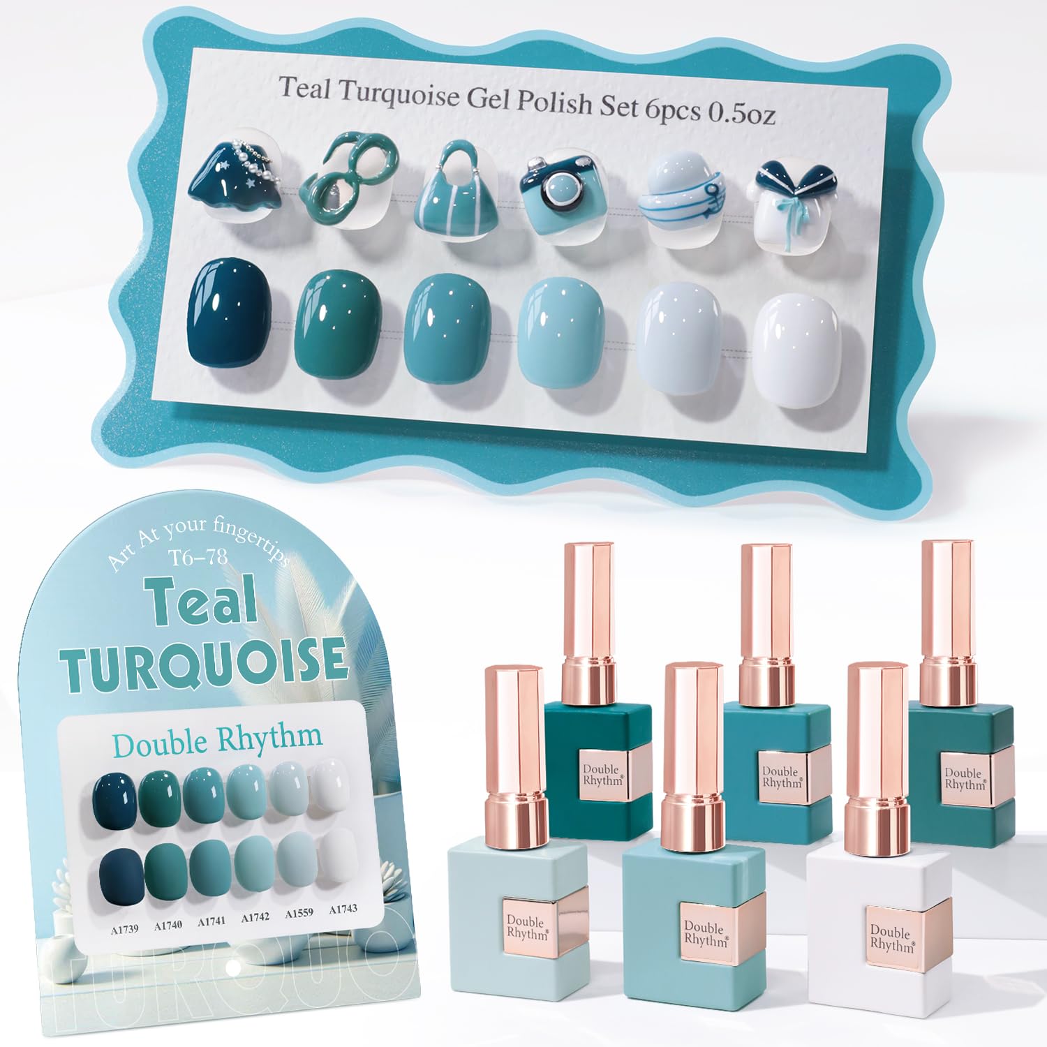 Double Rhythm 6 Pcs 15 ML Gel Polish Set Same Color Same Bottle Soak Off Gel Polish Kit Nail Art Manicure Salon DIY at Home for Women (Blue Green Beige Yellow Pink Orange-T6-9)