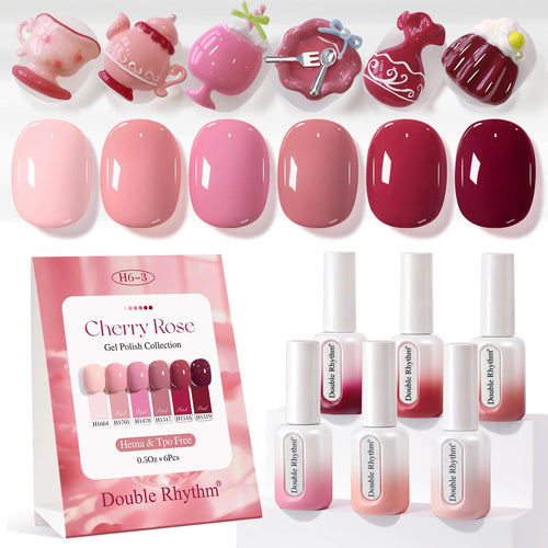 Double Rhythm 6 Pcs Hema Free Gel Polish Set 0.50 OZ Same Color Same Bottle Soak Off Neutral Natural Milky Gel Polish Kit Nail Art Manicure Salon DIY (Nude Pink Rose Burgundy-H6-3)