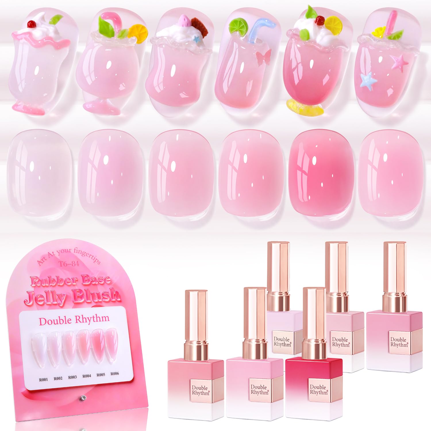 Double Rhythm 6 Pcs 15 ML Gel Polish Set Same Color Same Bottle Soak Off Gel Polish Kit Nail Art Manicure Salon DIY at Home for Women (Blue Green Beige Yellow Pink Orange-T6-9)