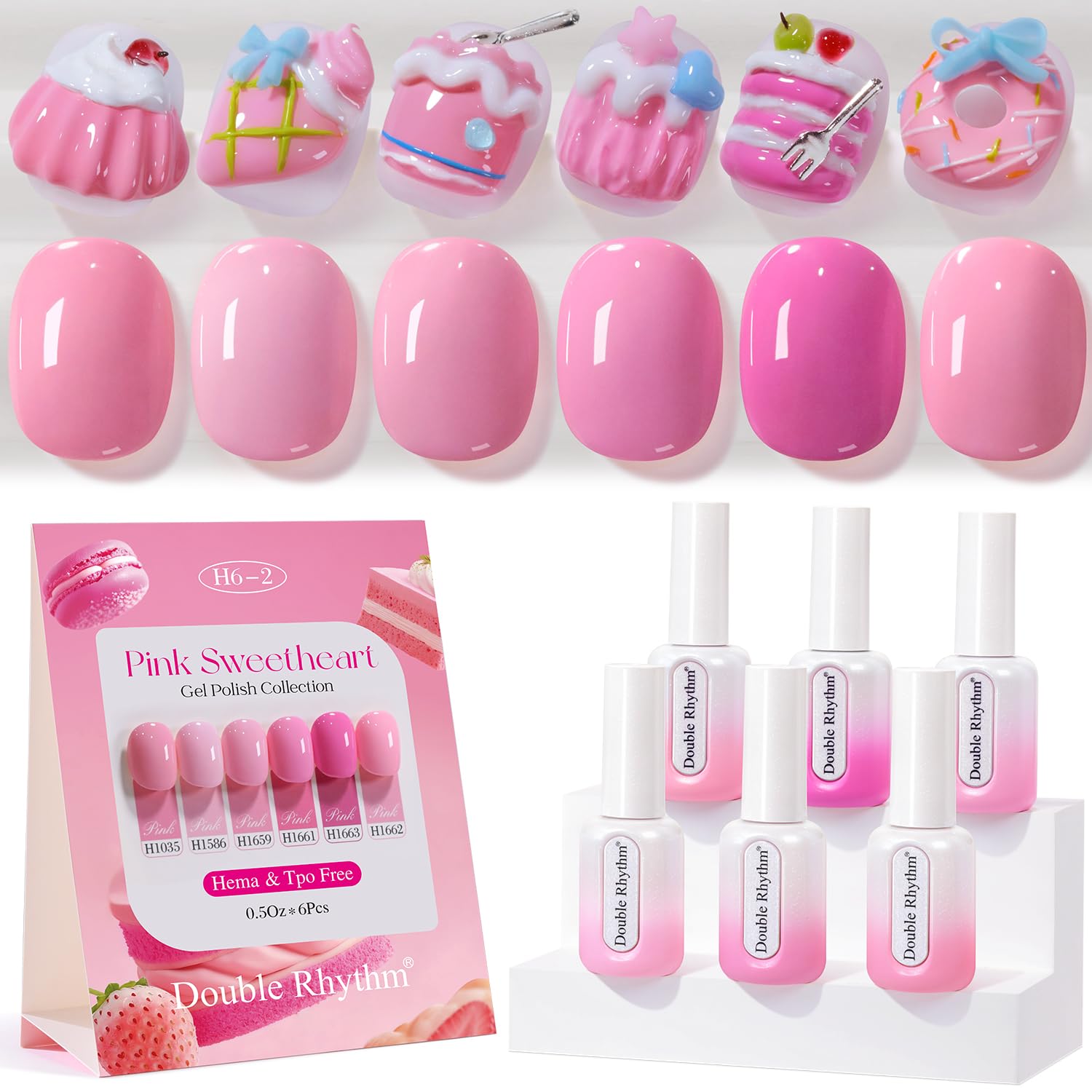 Double Rhythm 6 Pcs Hema Free Gel Polish Set 0.50 OZ Same Color Same Bottle Soak Off Neutral Natural Milky Gel Polish Kit Nail Art Manicure Salon DIY (Nude Pink Rose Burgundy-H6-3)