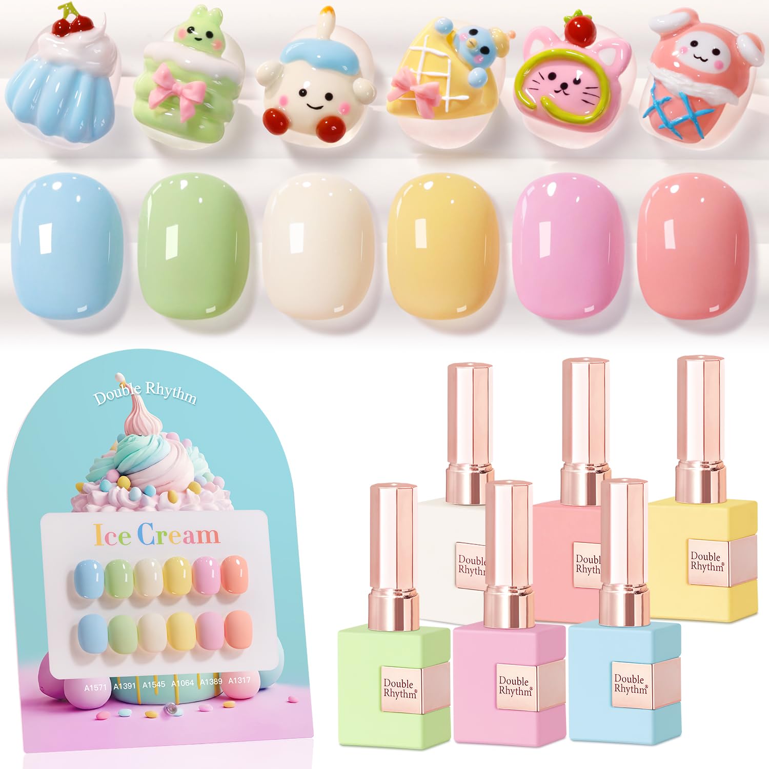 Double Rhythm 6 Pcs 15 ML Gel Polish Set Same Color Same Bottle Soak Off Gel Polish Kit Nail Art Manicure Salon DIY at Home for Women (Blue Green Beige Yellow Pink Orange-T6-9)