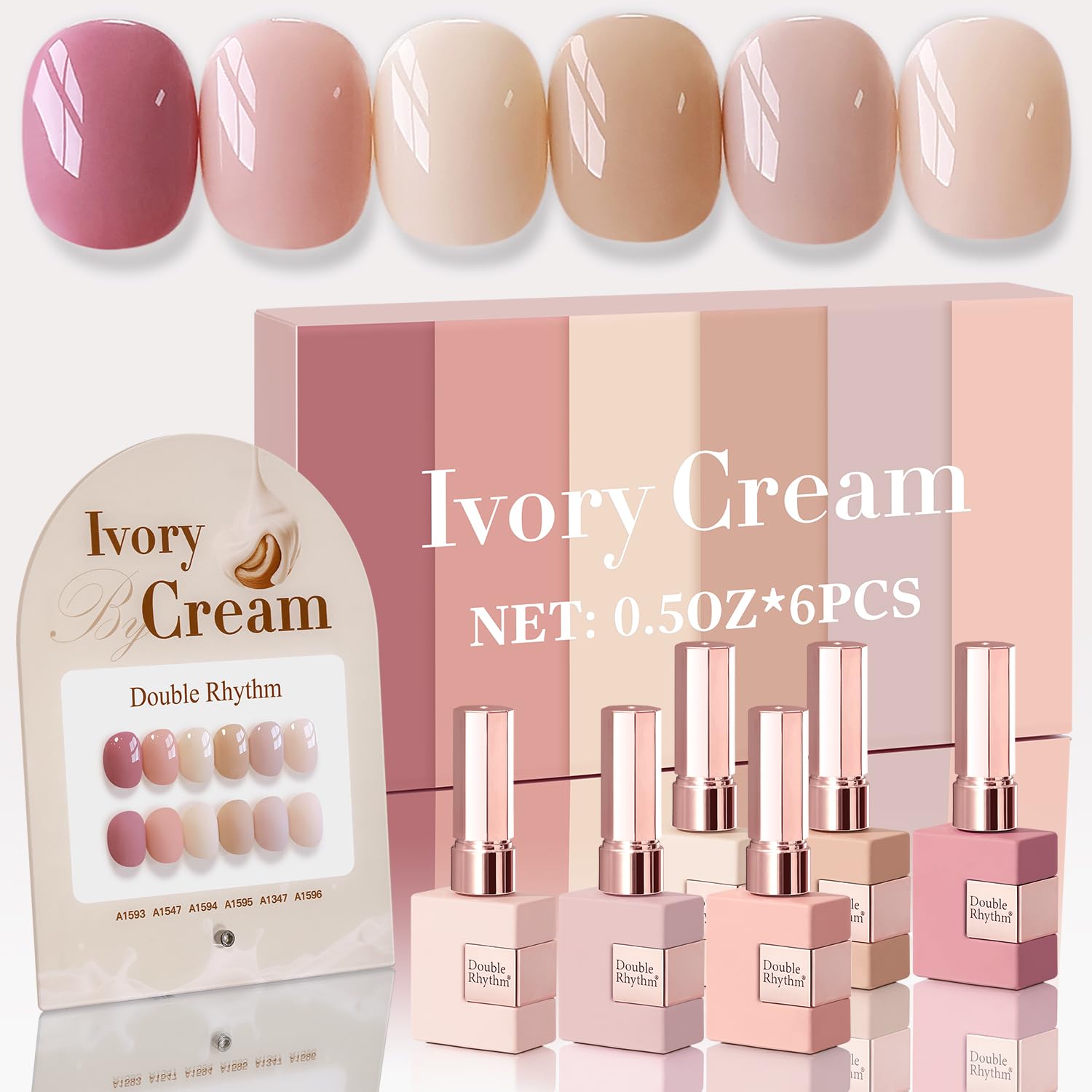 Double Rhythm 6 Pcs 15 ML Gel Polish Set Same Color Same Bottle Soak Off Gel Polish Kit Nail Art Manicure Salon DIY at Home for Women (Blue Green Beige Yellow Pink Orange-T6-9)