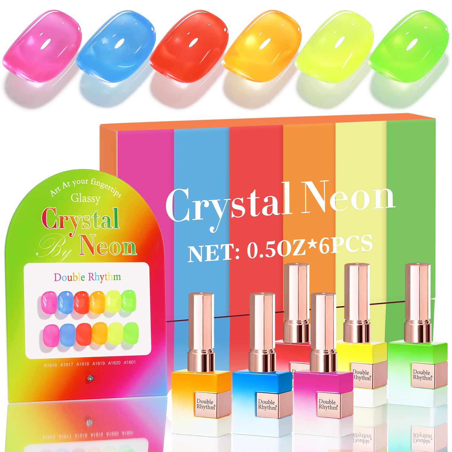 Double Rhythm 6 Pcs 15 ML Gel Polish Set Same Color Same Bottle Soak Off Gel Polish Kit Nail Art Manicure Salon DIY at Home for Women (Blue Green Beige Yellow Pink Orange-T6-9)
