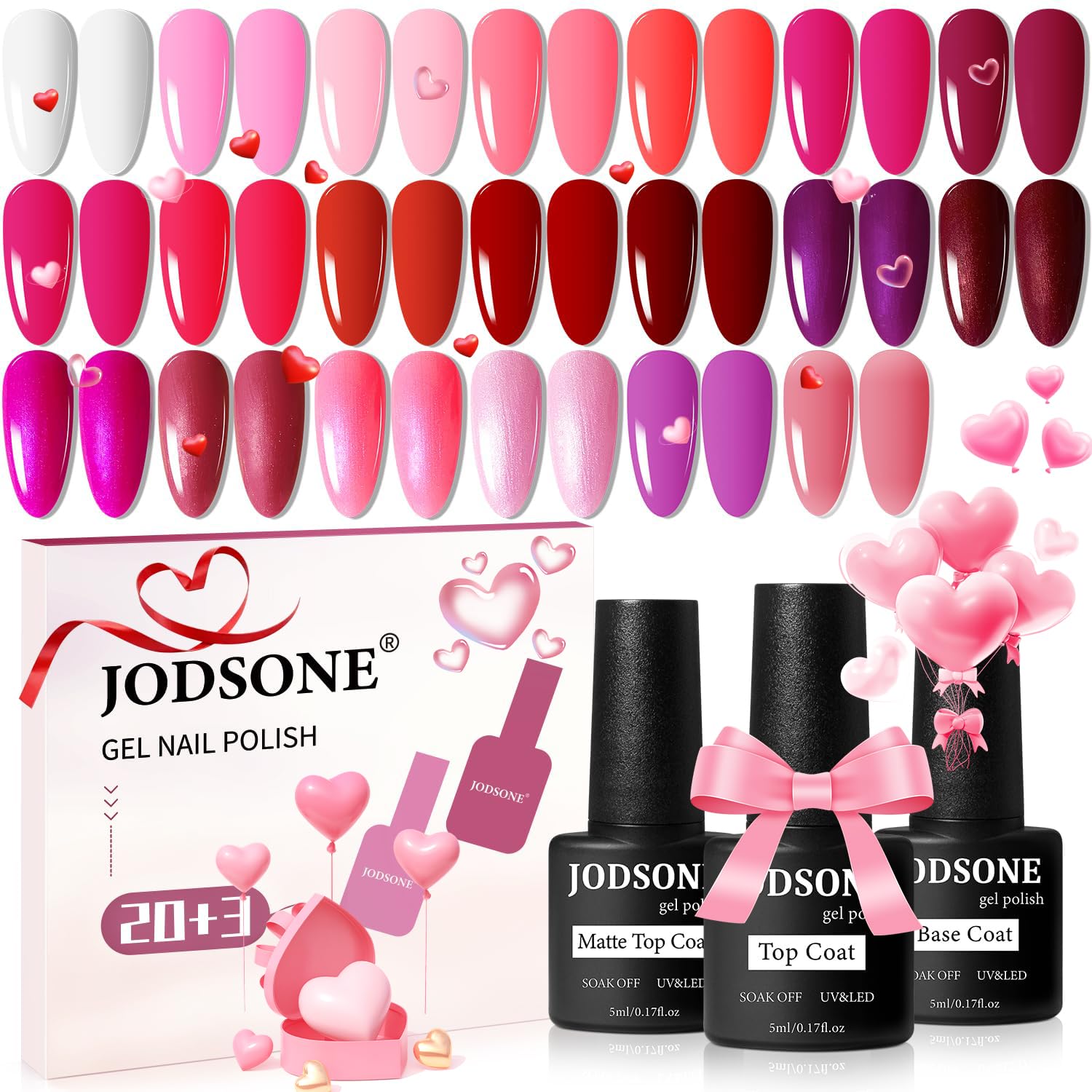 JODSONE 60 PCS Gel Nail Polish Set All Seasons No Wipe Base Coat Matte Glossy Top Coat Nail Gel Polish Kit for Starter Manicure DIY at Home Enjoy Fun