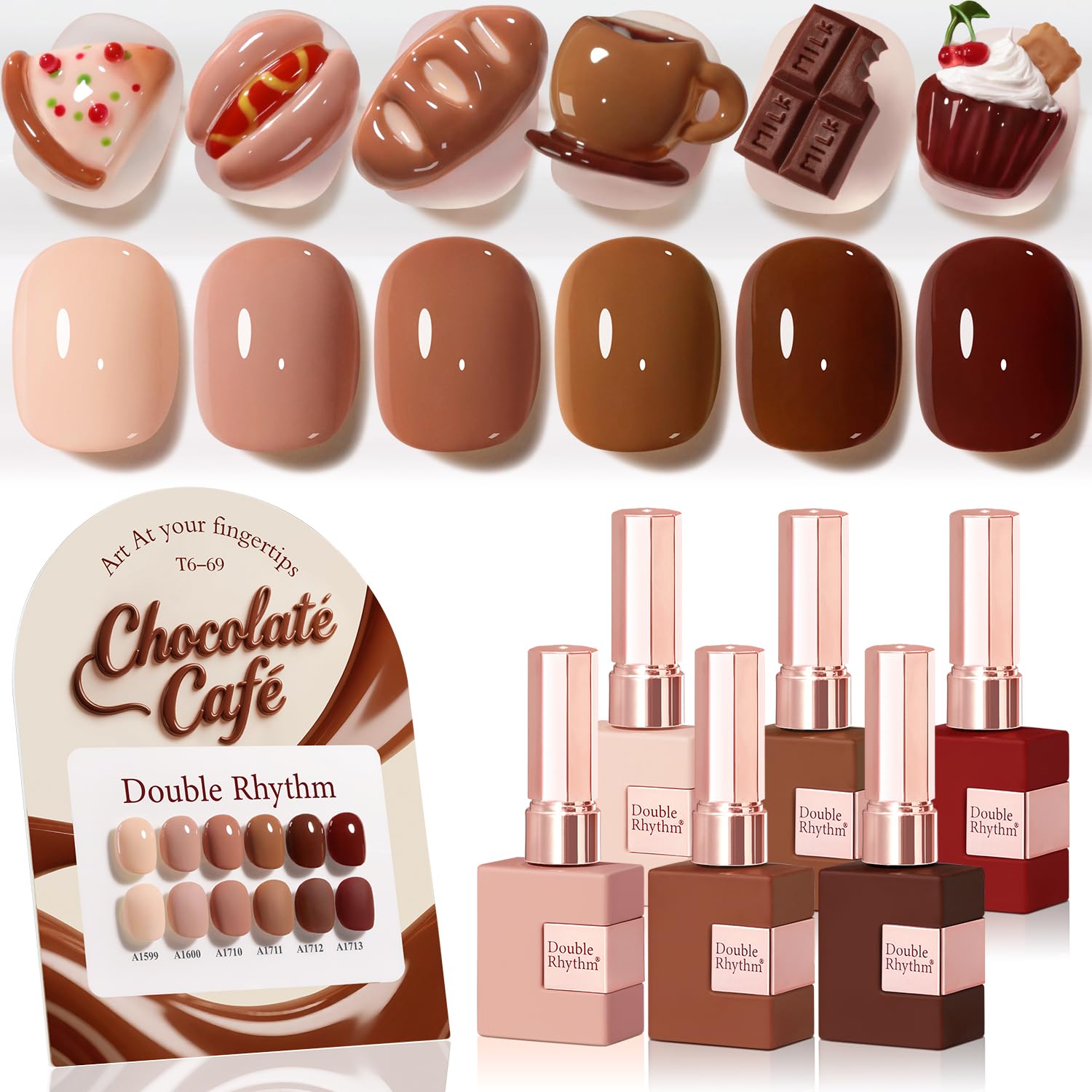 Double Rhythm 6 Pcs 15 ML Gel Polish Set Same Color Same Bottle Soak Off Gel Polish Kit Nail Art Manicure Salon DIY at Home for Women (Blue Green Beige Yellow Pink Orange-T6-9)