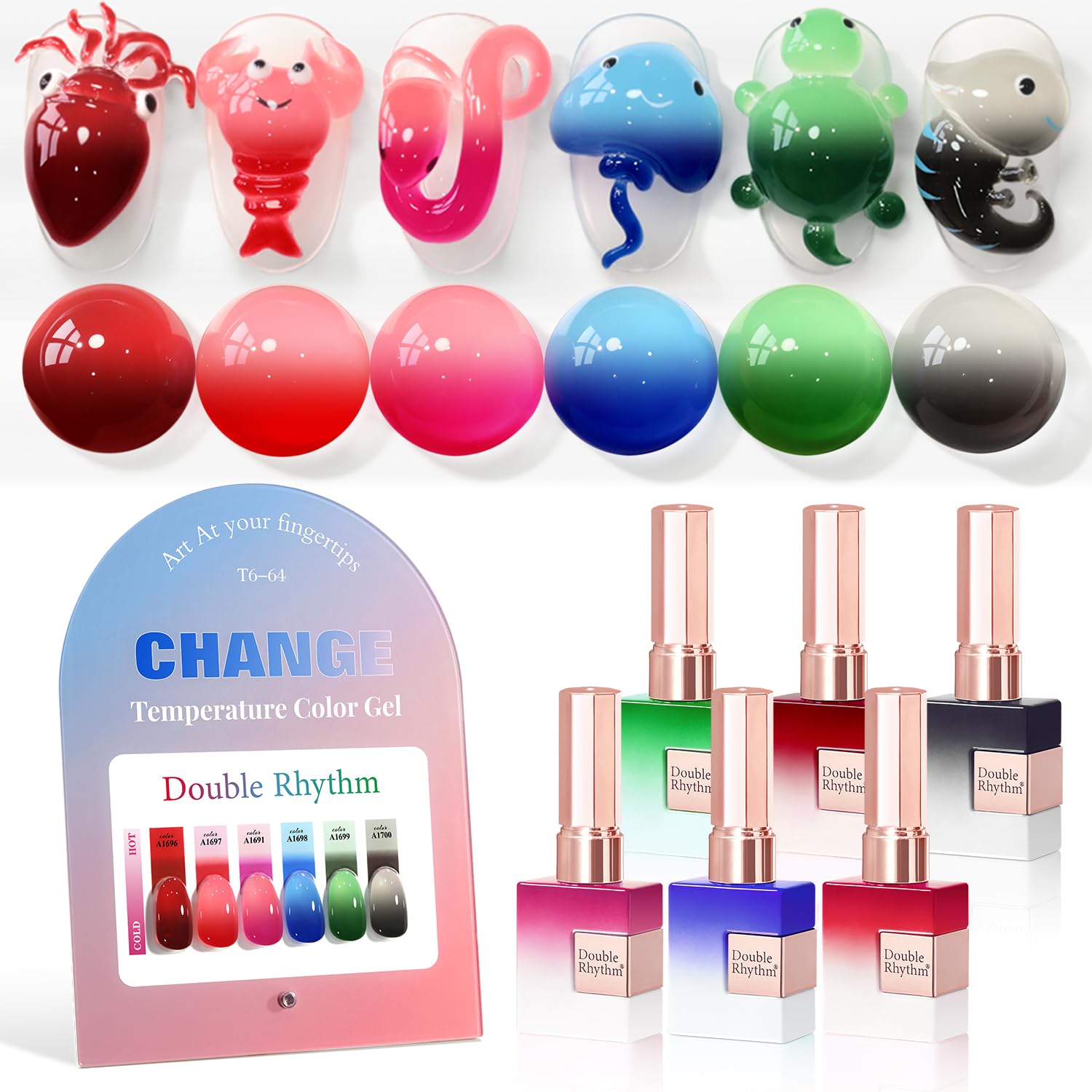 Double Rhythm 6 Pcs 15 ML Gel Polish Set Same Color Same Bottle Soak Off Gel Polish Kit Nail Art Manicure Salon DIY at Home for Women (Blue Green Beige Yellow Pink Orange-T6-9)