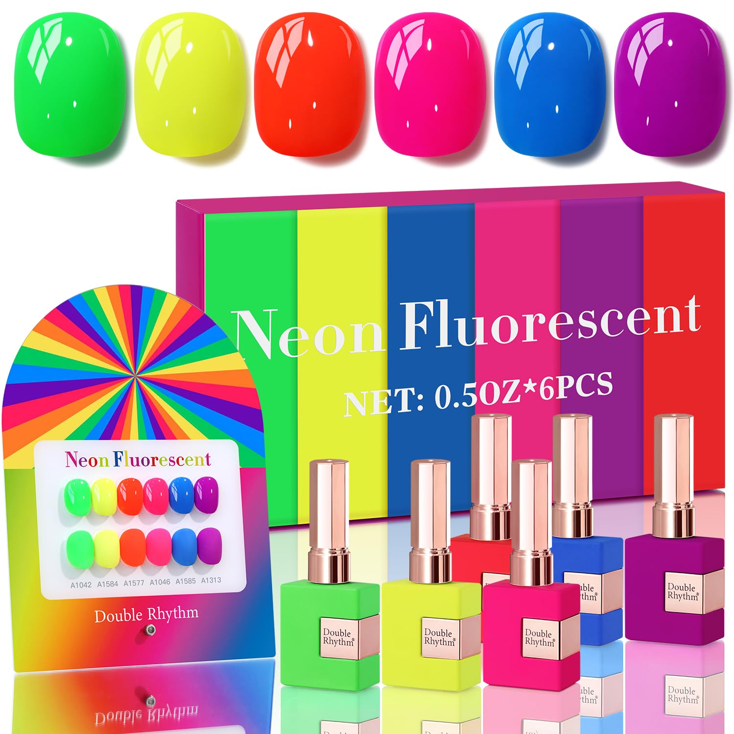 Double Rhythm 6 Pcs 15 ML Gel Polish Set Same Color Same Bottle Soak Off Gel Polish Kit Nail Art Manicure Salon DIY at Home for Women (Blue Green Beige Yellow Pink Orange-T6-9)